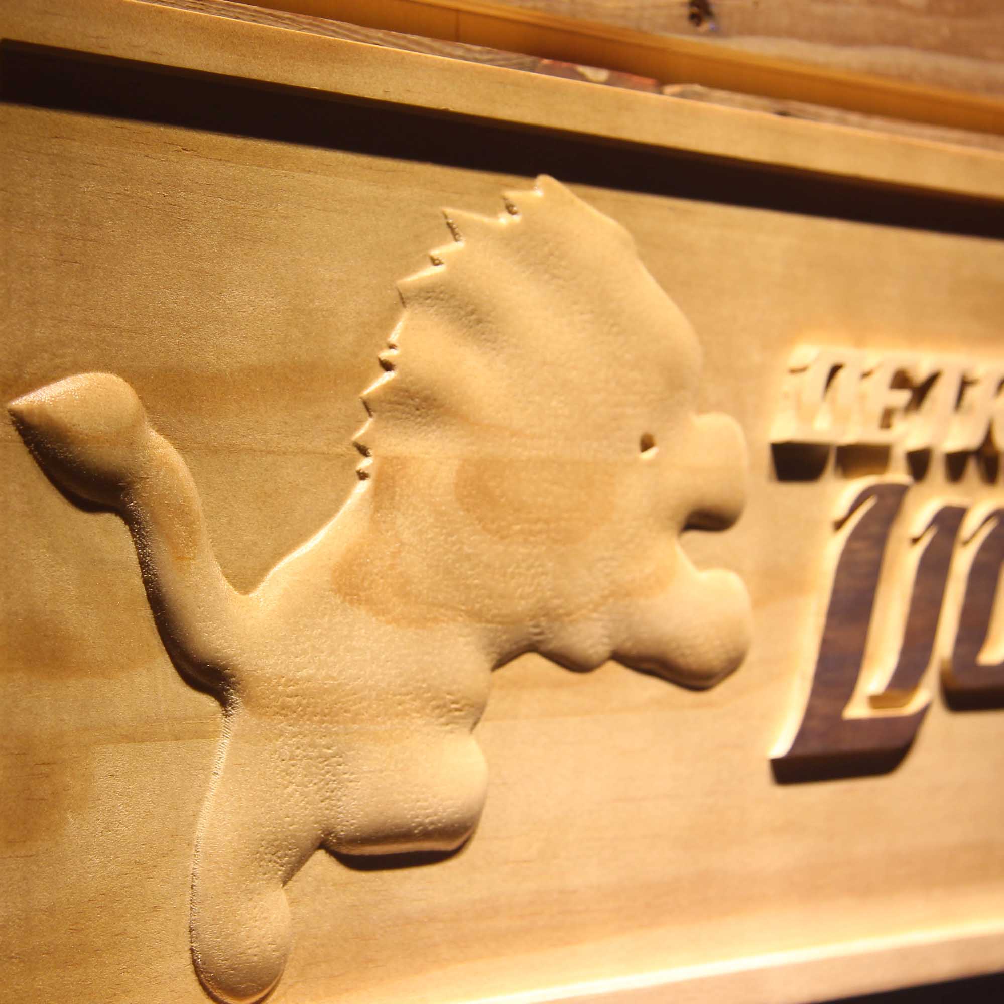 Detroit Lions Football Man Cave Sport 3D Wooden Engrave Sign