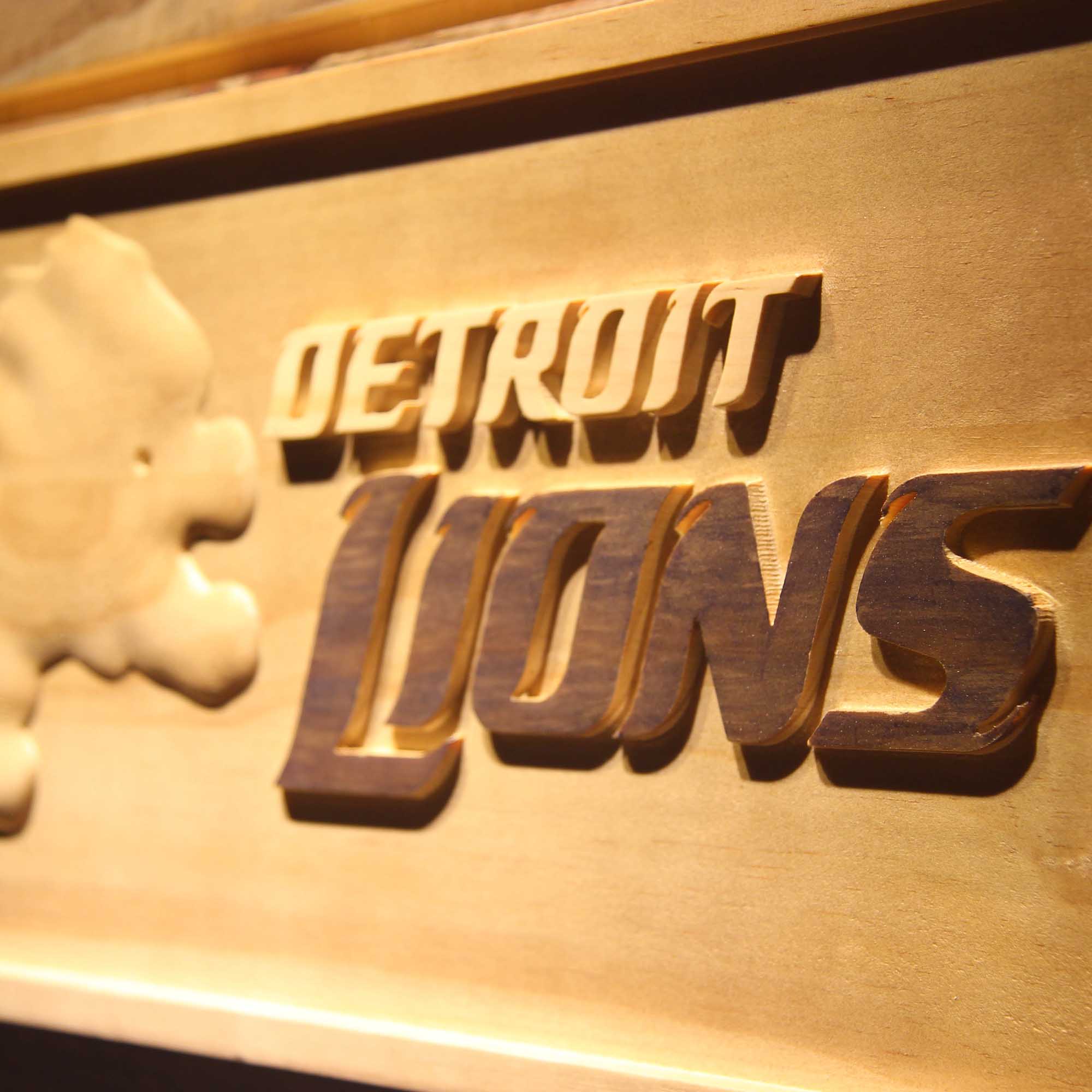 Detroit Lions Football Man Cave Sport 3D Wooden Engrave Sign