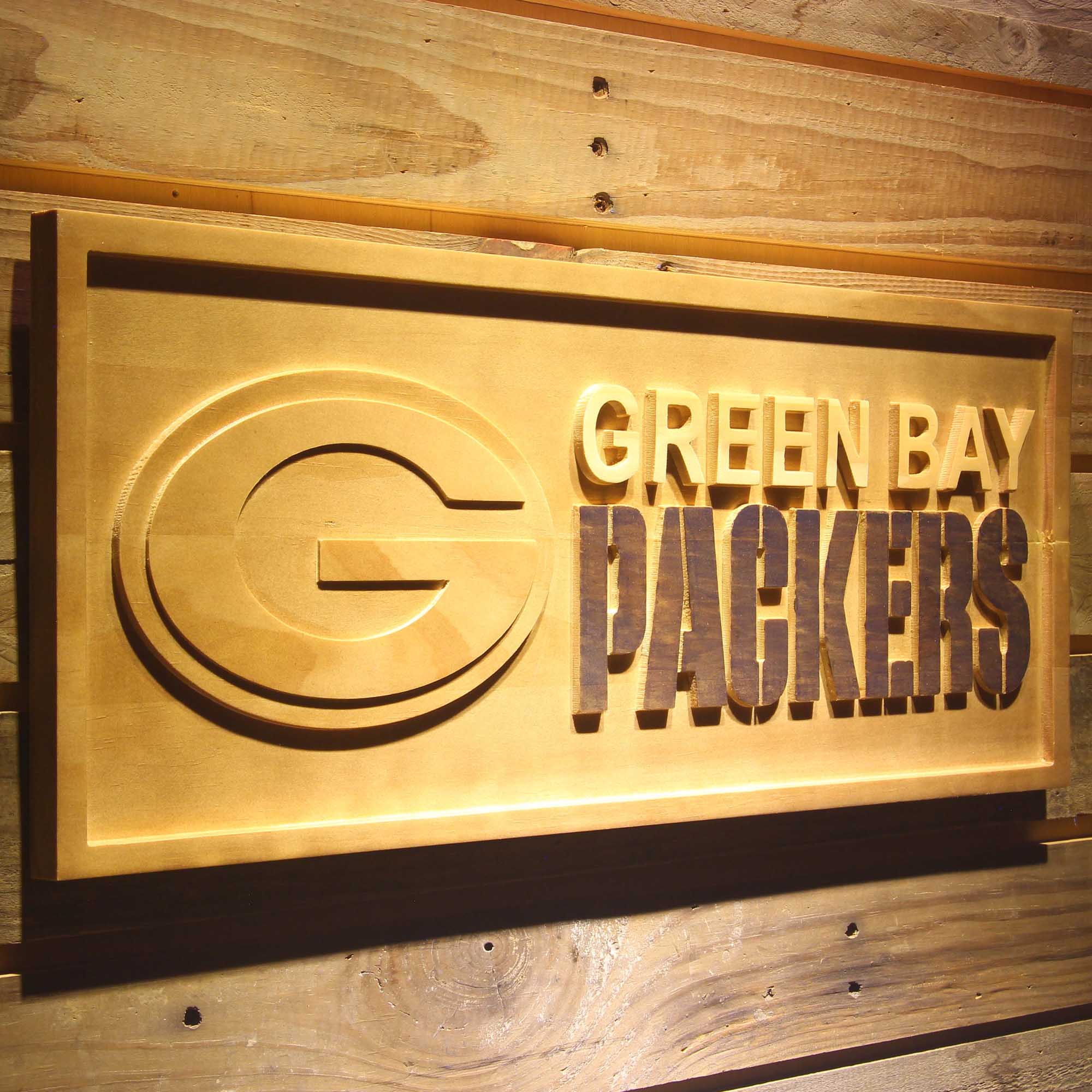 Green Bay Packers Football Man Cave Sport 3D Wooden Engrave Sign