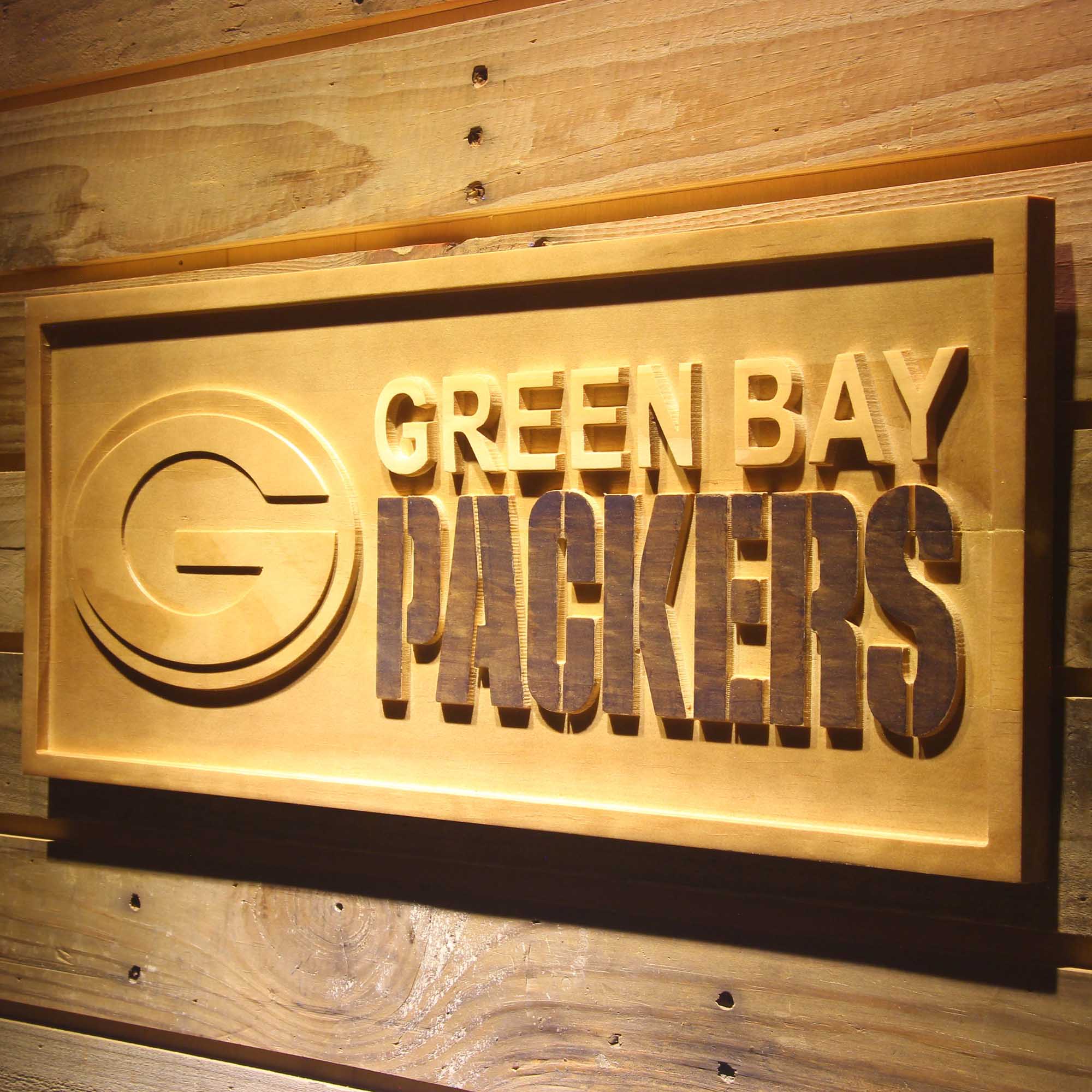 Green Bay Packers Football Man Cave Sport 3D Wooden Engrave Sign