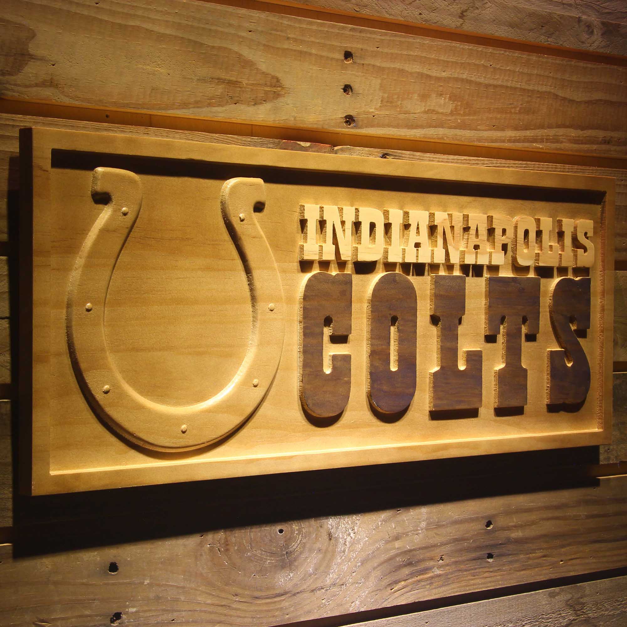 Indianapolis Colts Football Man Cave Sport 3D Wooden Engrave Sign