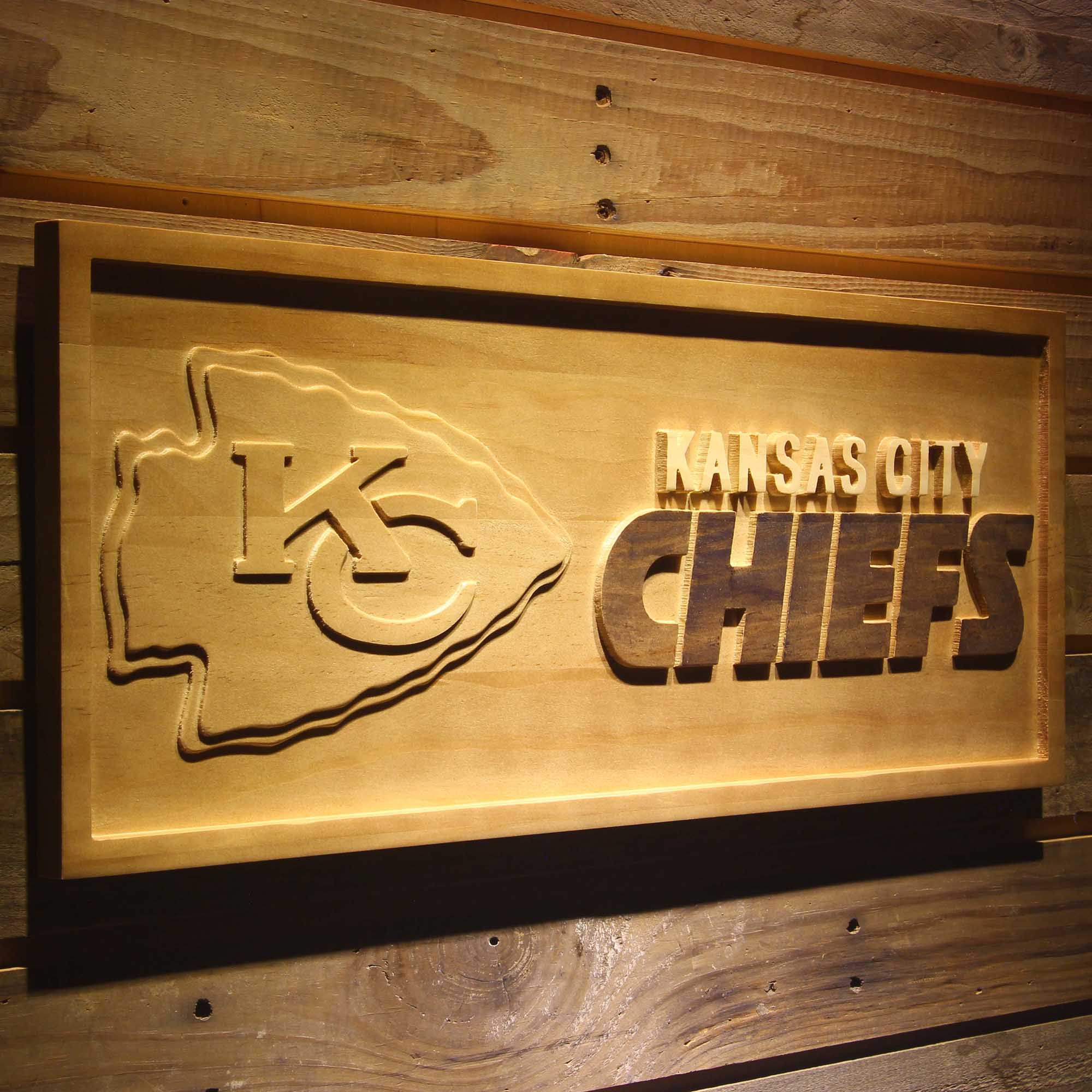 Kansas City Chiefs Football Man Cave Sport 3D Wooden Engrave Sign