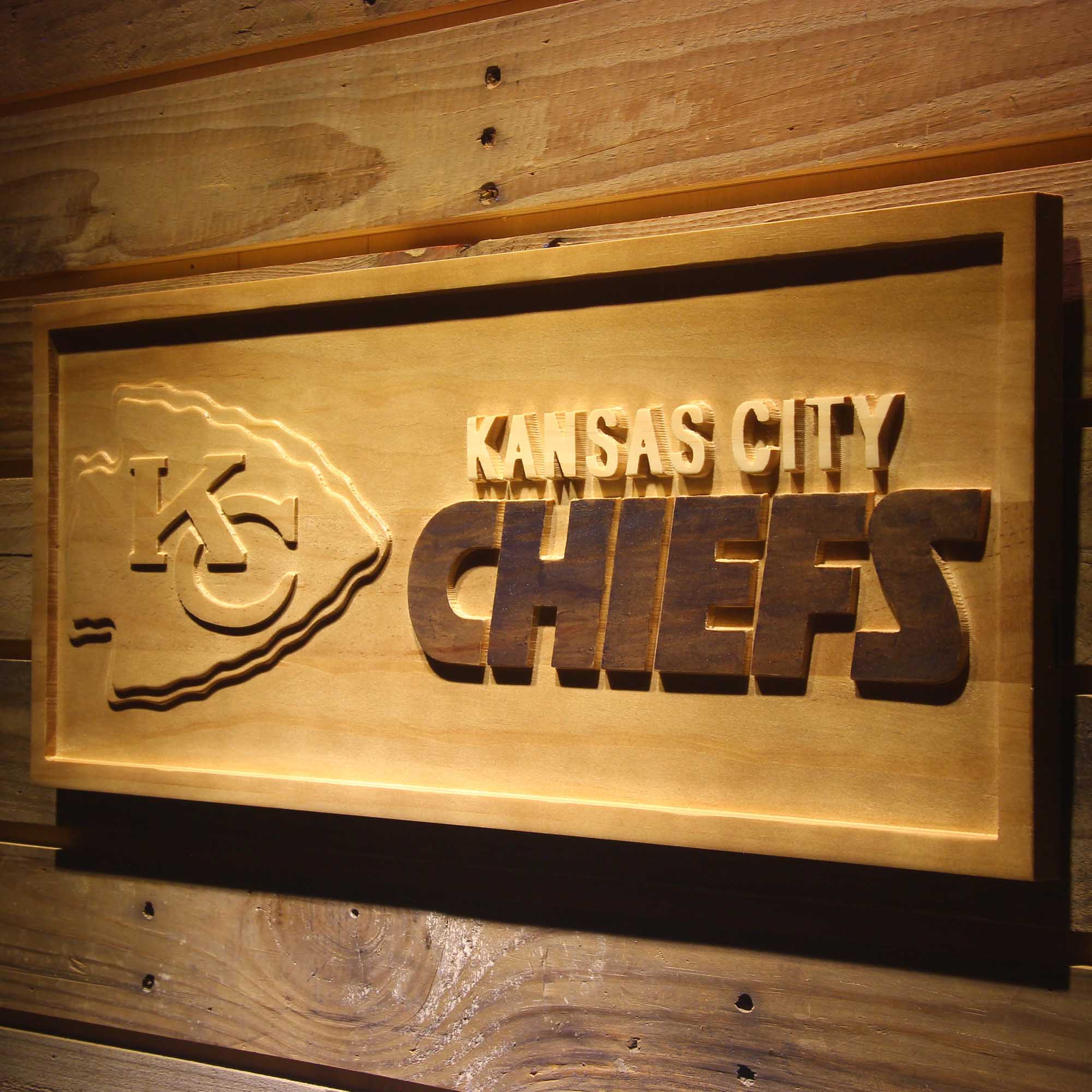 Kansas City Chiefs Football Man Cave Sport 3D Wooden Engrave Sign