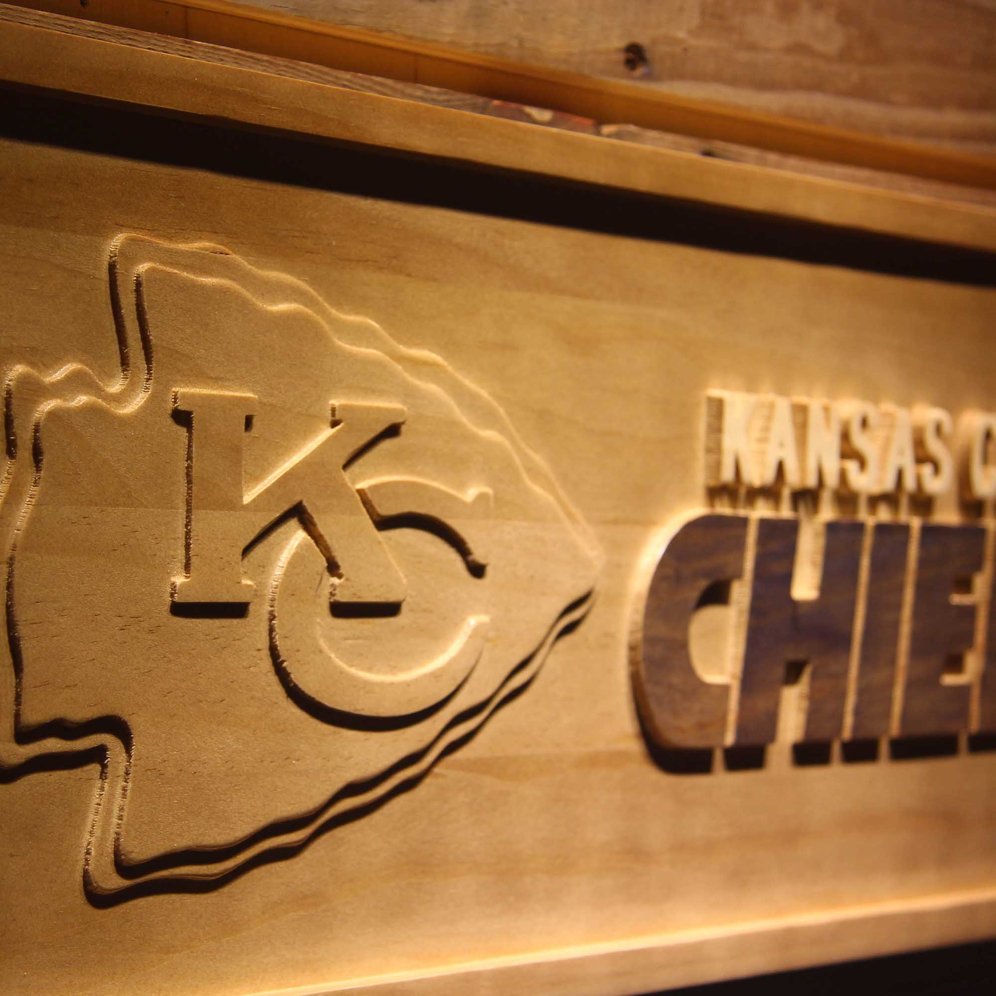 Kansas City Chiefs Football Man Cave Sport 3D Wooden Engrave Sign