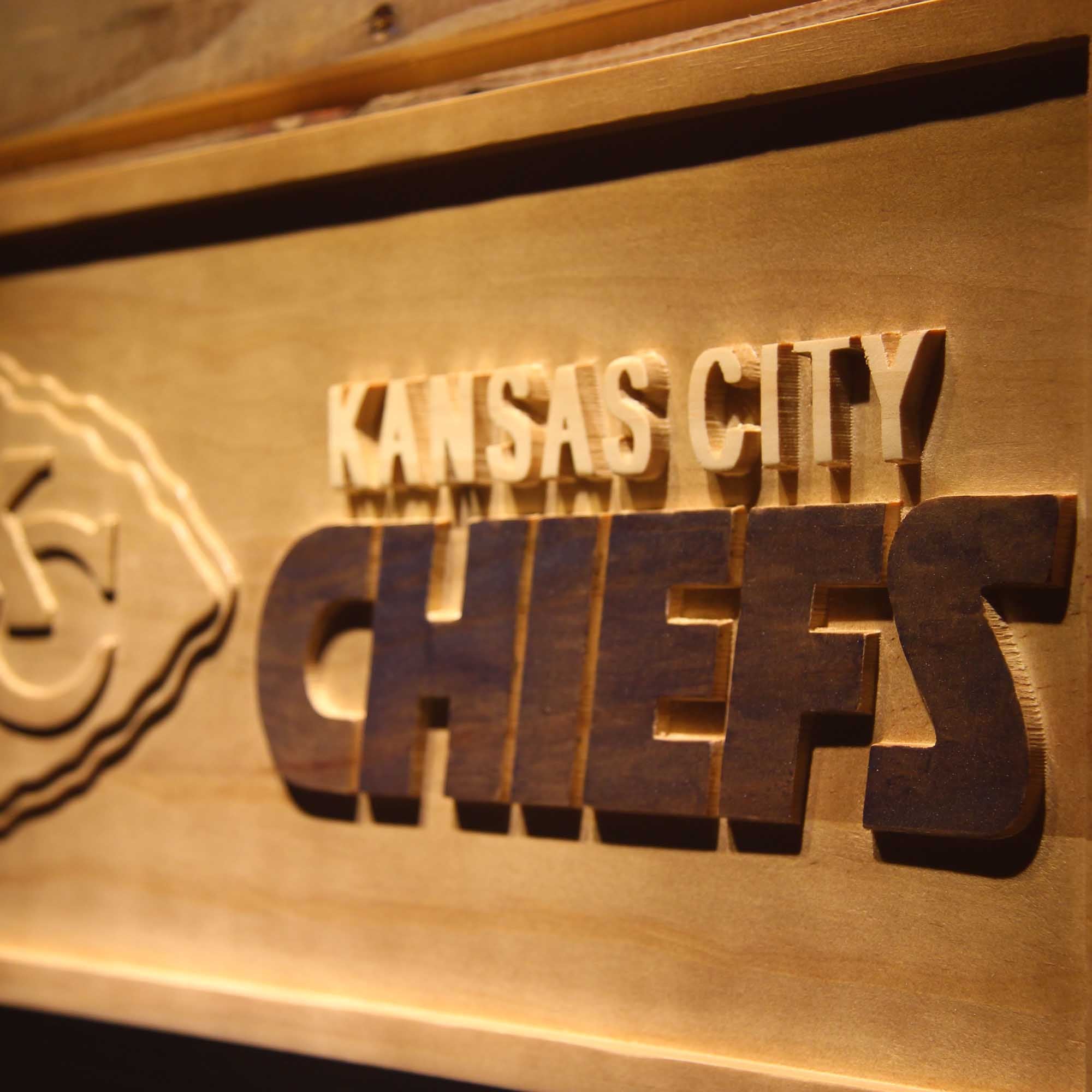 Kansas City Chiefs Football Man Cave Sport 3D Wooden Engrave Sign