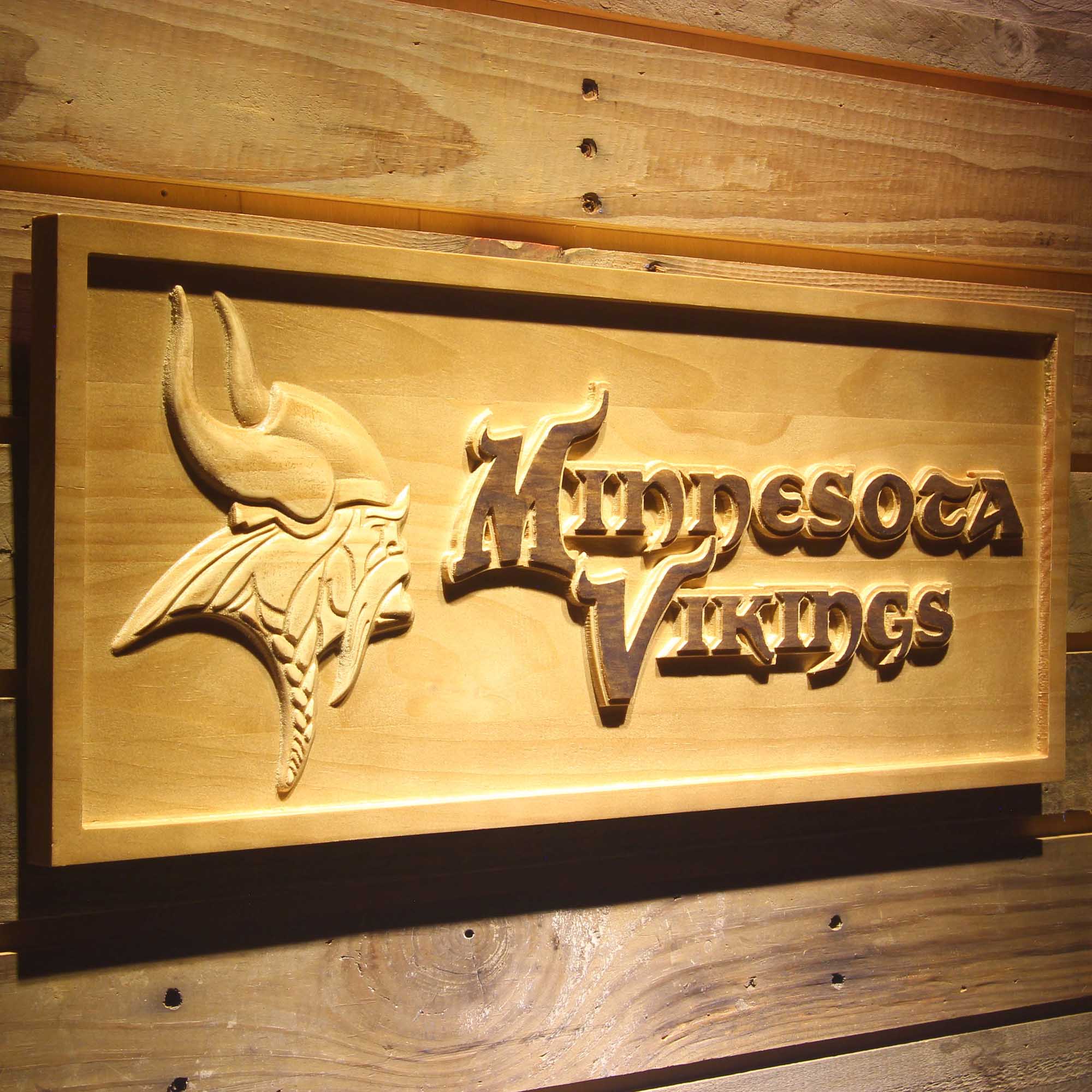 Minnesota Vikings Football Man Cave Sport 3D Wooden Engrave Sign