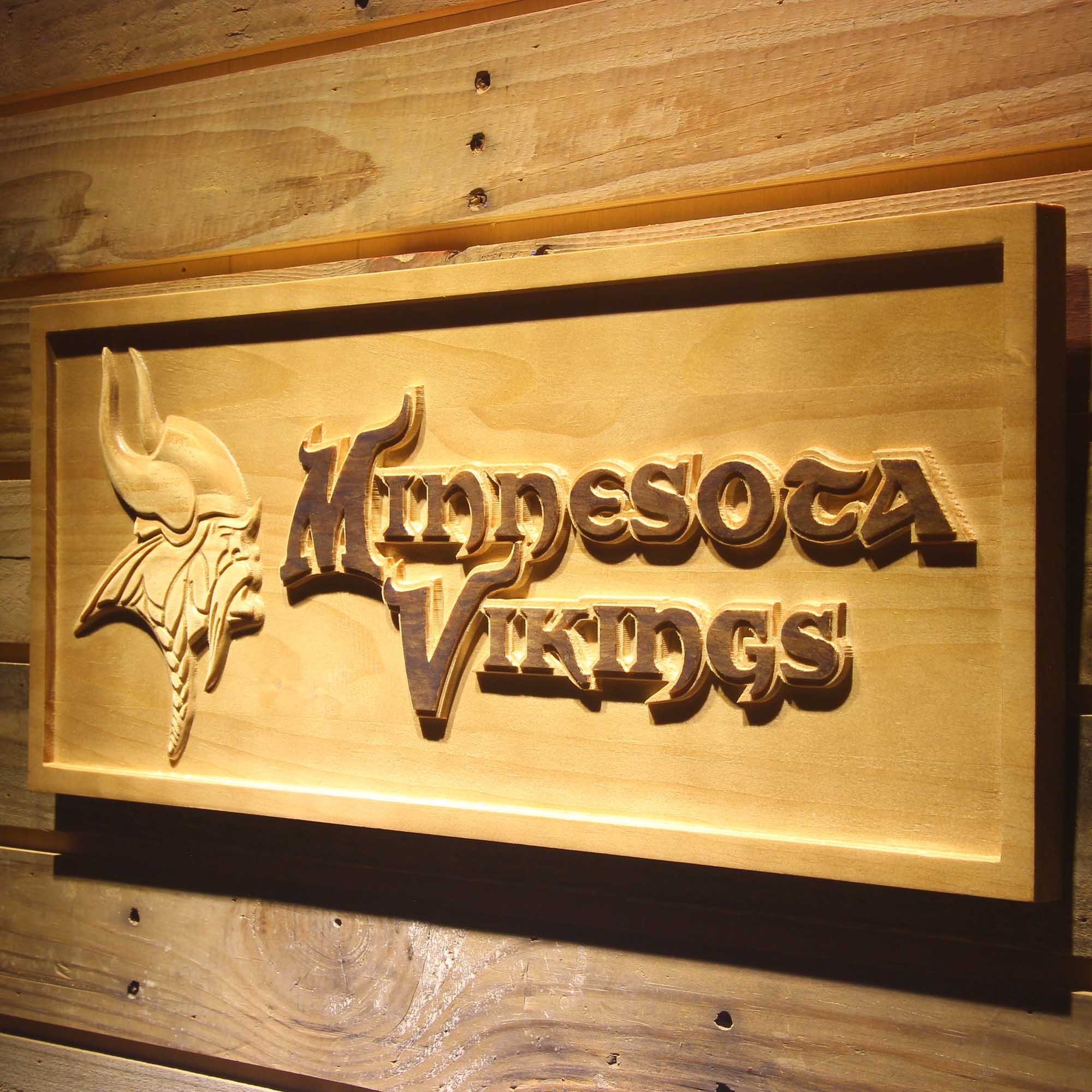 Minnesota Vikings Football Man Cave Sport 3D Wooden Engrave Sign