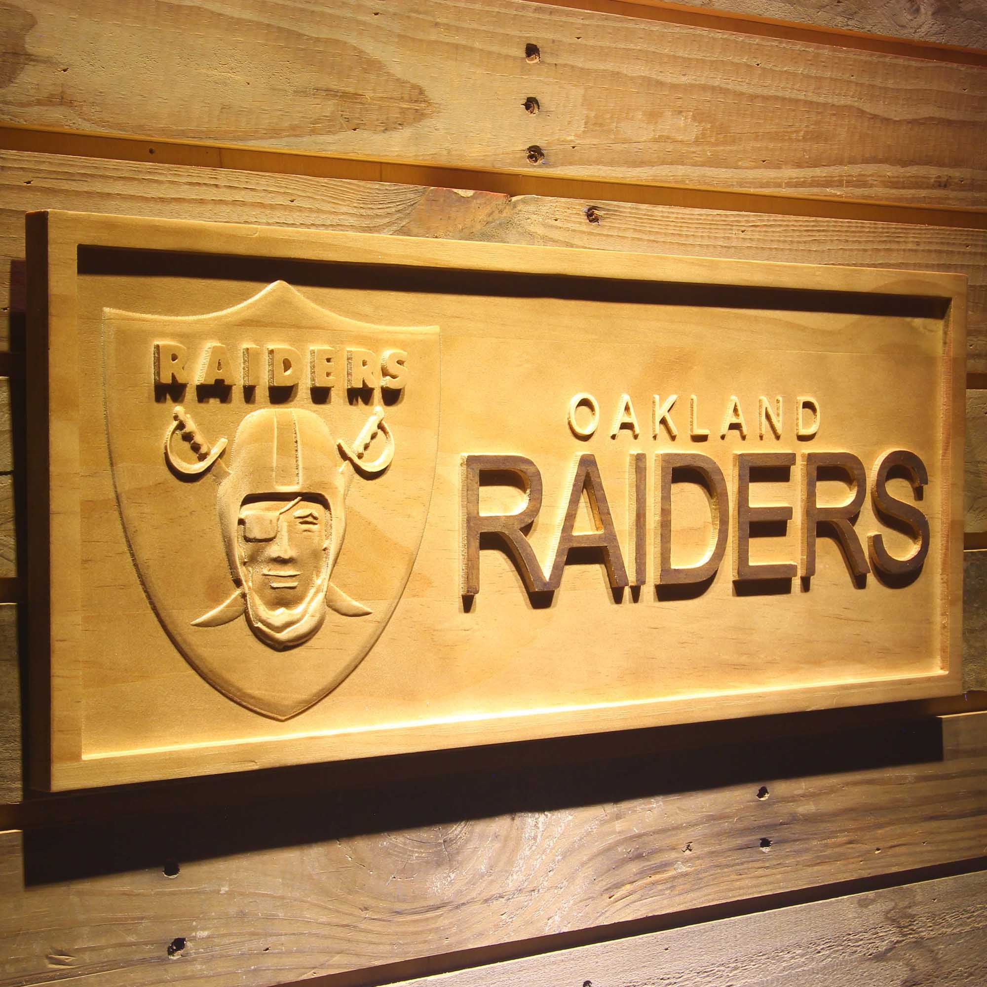Oakland Raiders Football Man Cave Sport 3D Wooden Engrave Sign
