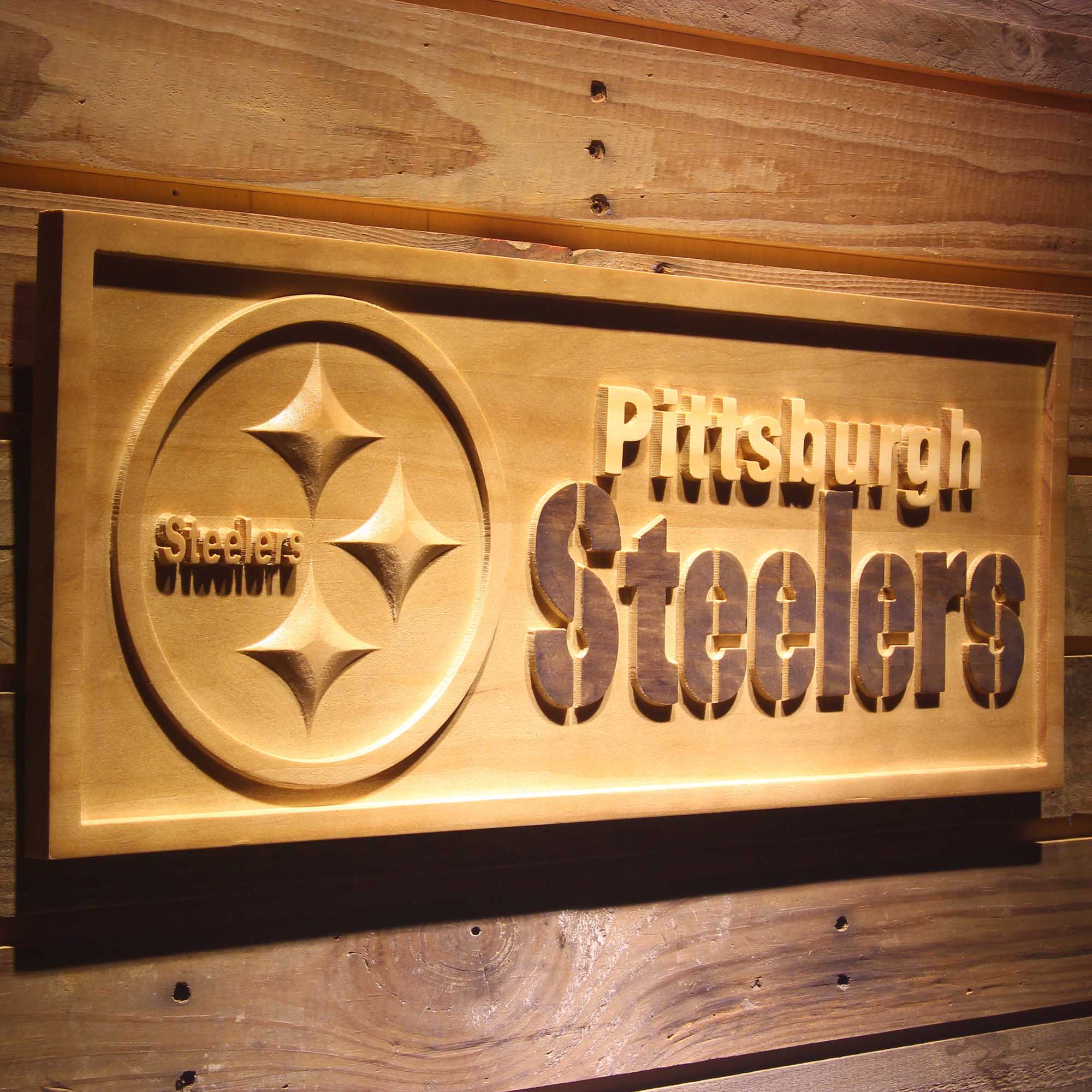 Pittsburgh Steelers Football Man Cave Sport 3D Wooden Engrave Sign