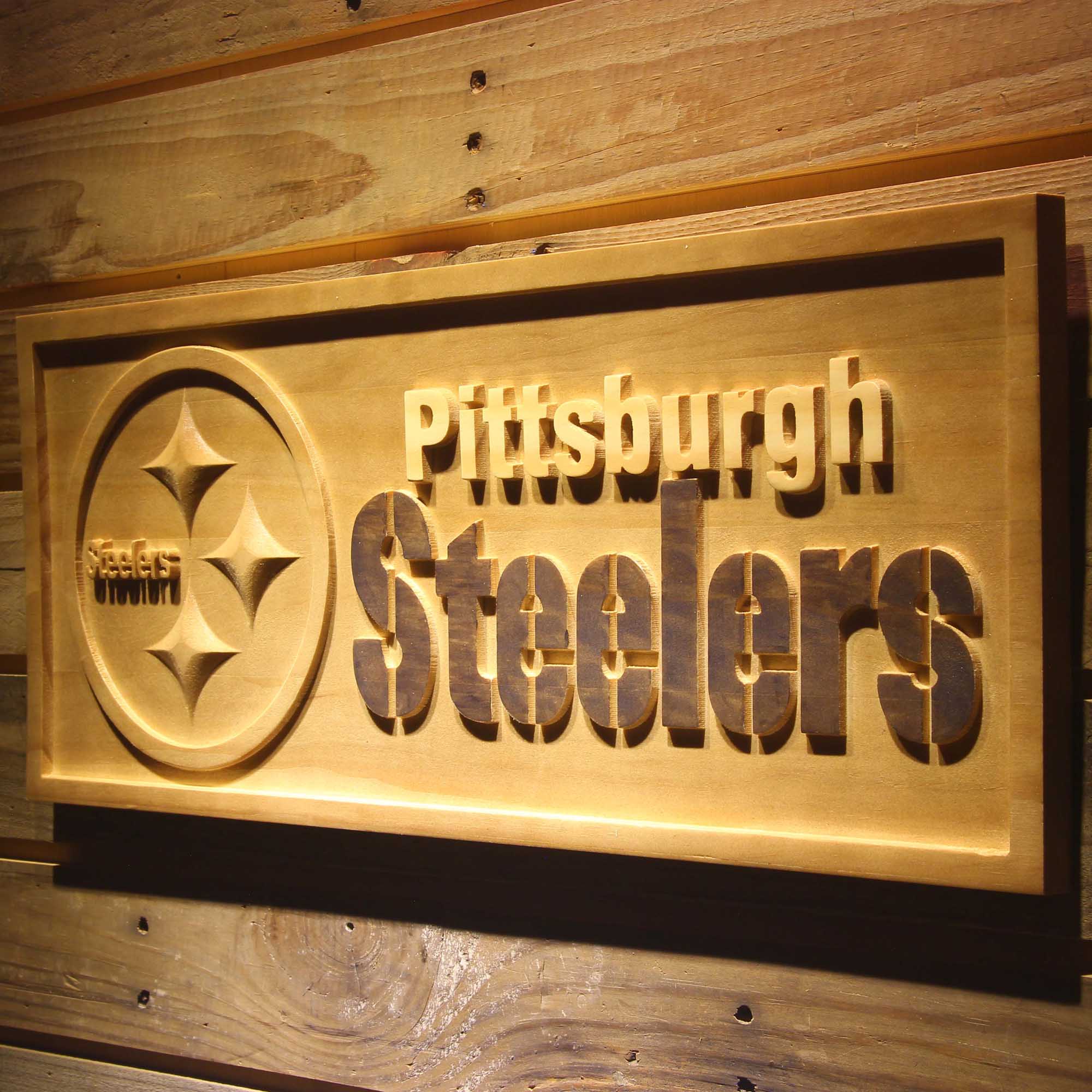 Pittsburgh Steelers Football Man Cave Sport 3D Wooden Engrave Sign