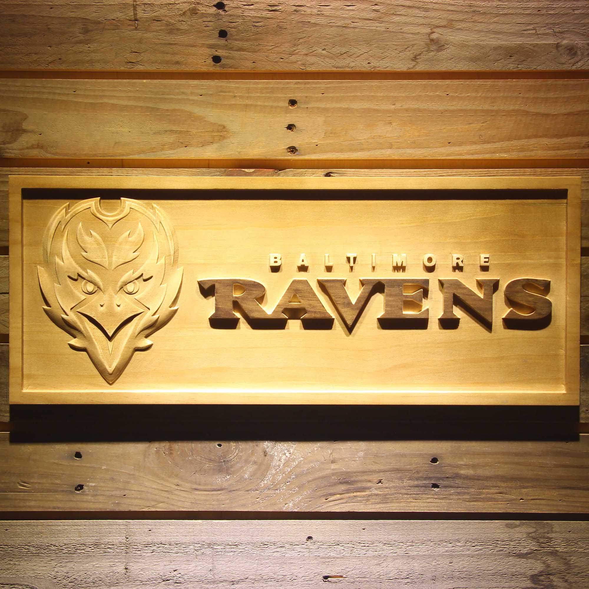 Baltimore Ravens Football Man Cave Sport 3D Wooden Engrave Sign