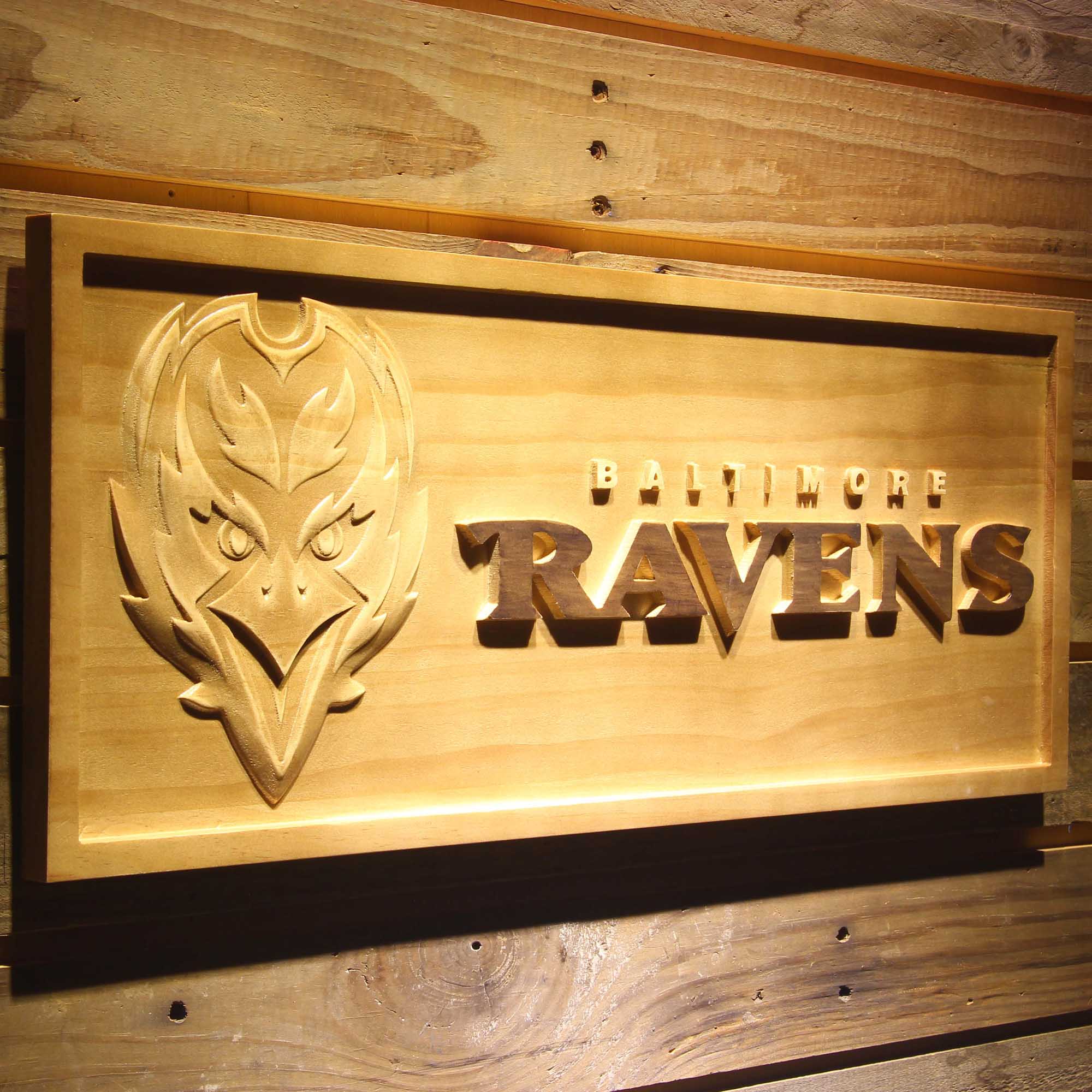 Baltimore Ravens Football Man Cave Sport 3D Wooden Engrave Sign