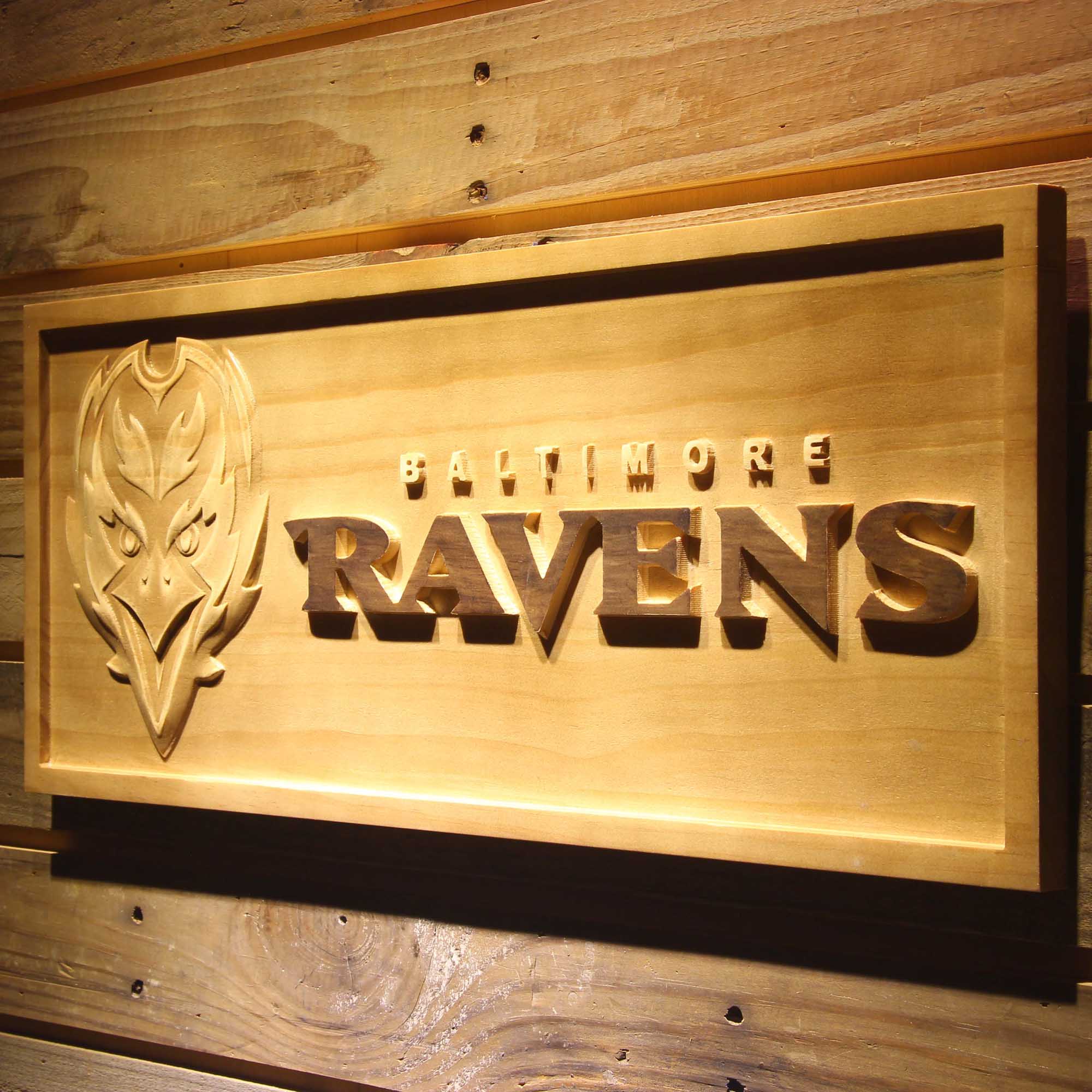 Baltimore Ravens Football Man Cave Sport 3D Wooden Engrave Sign