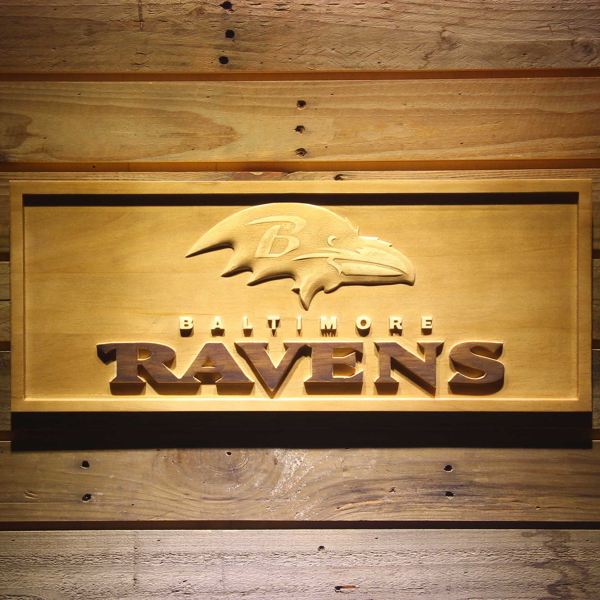 Baltimore Ravens Football Man Cave Sport 3D Wooden Engrave Sign