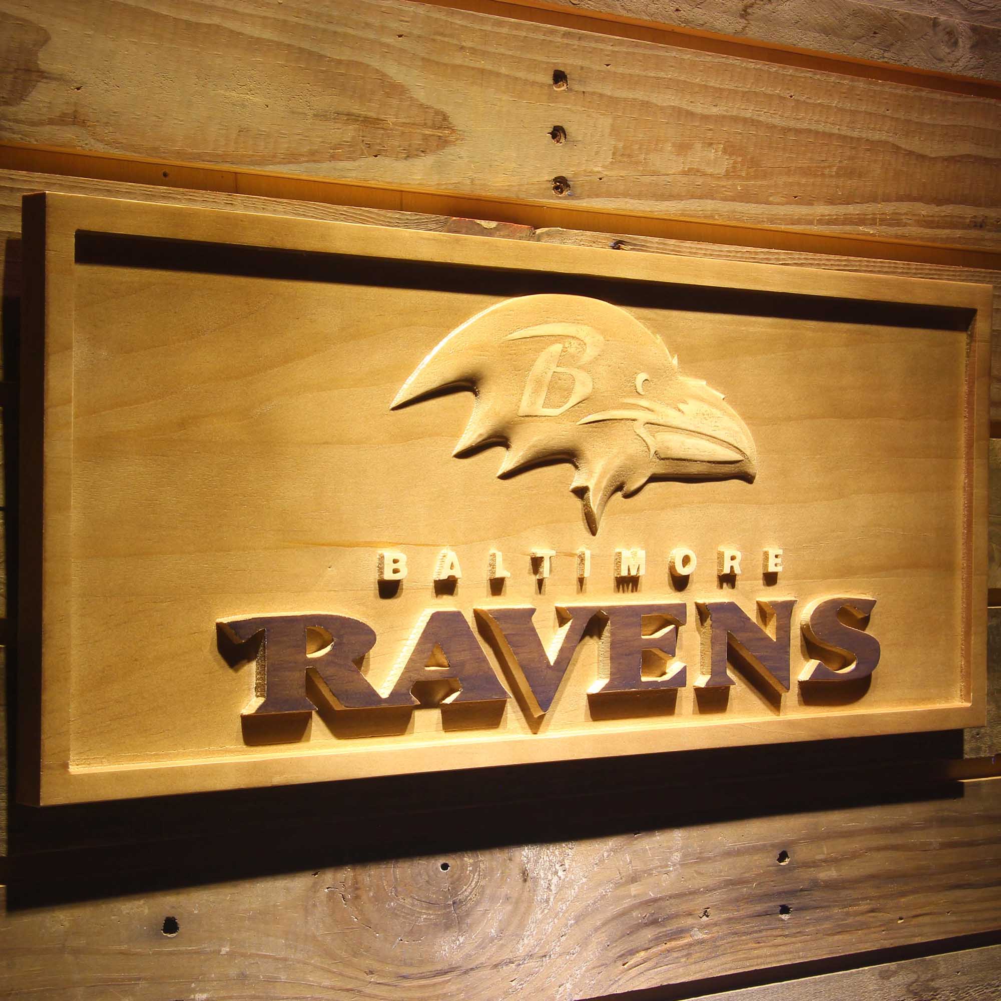 Baltimore Ravens Football Man Cave Sport 3D Wooden Engrave Sign
