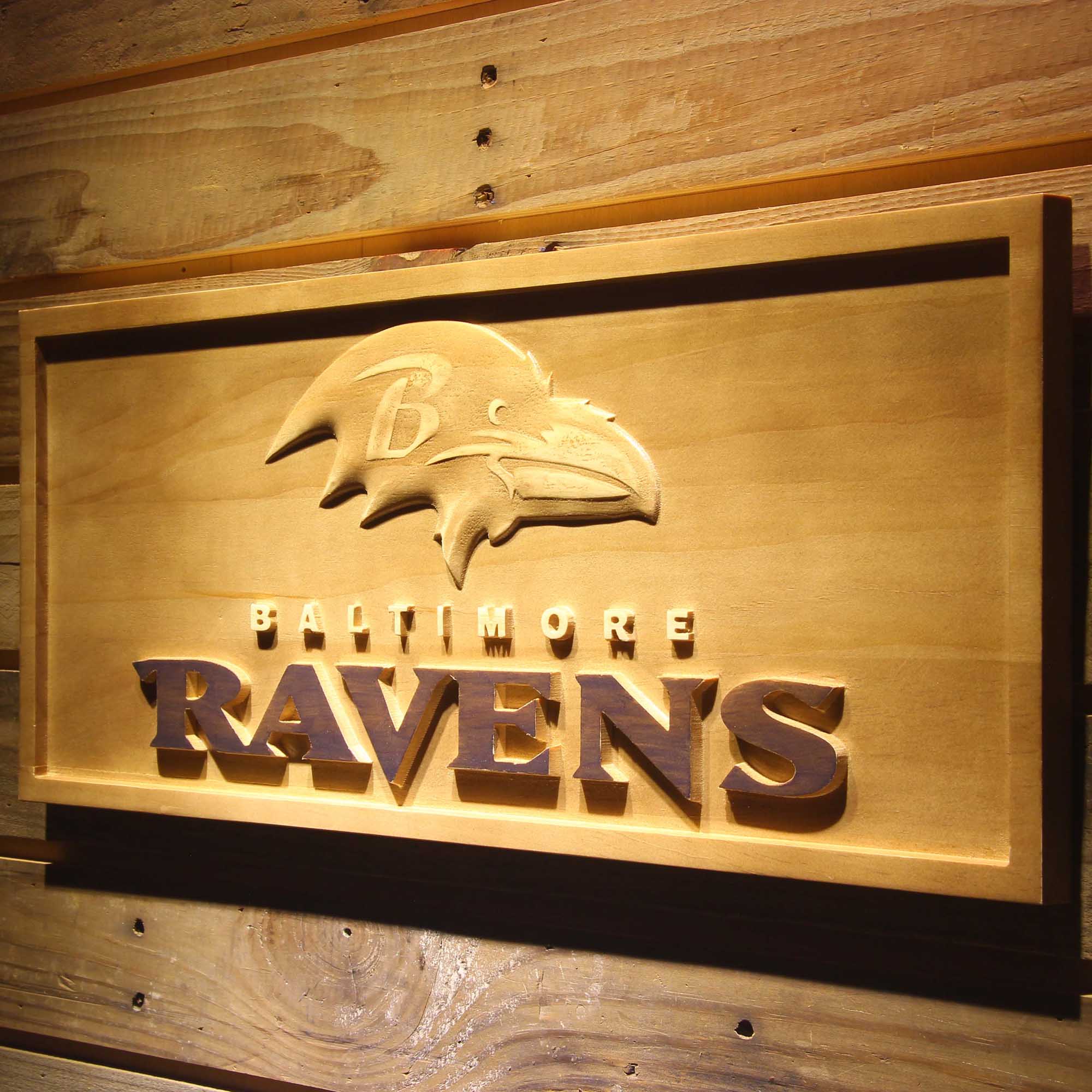 Baltimore Ravens Football Man Cave Sport 3D Wooden Engrave Sign