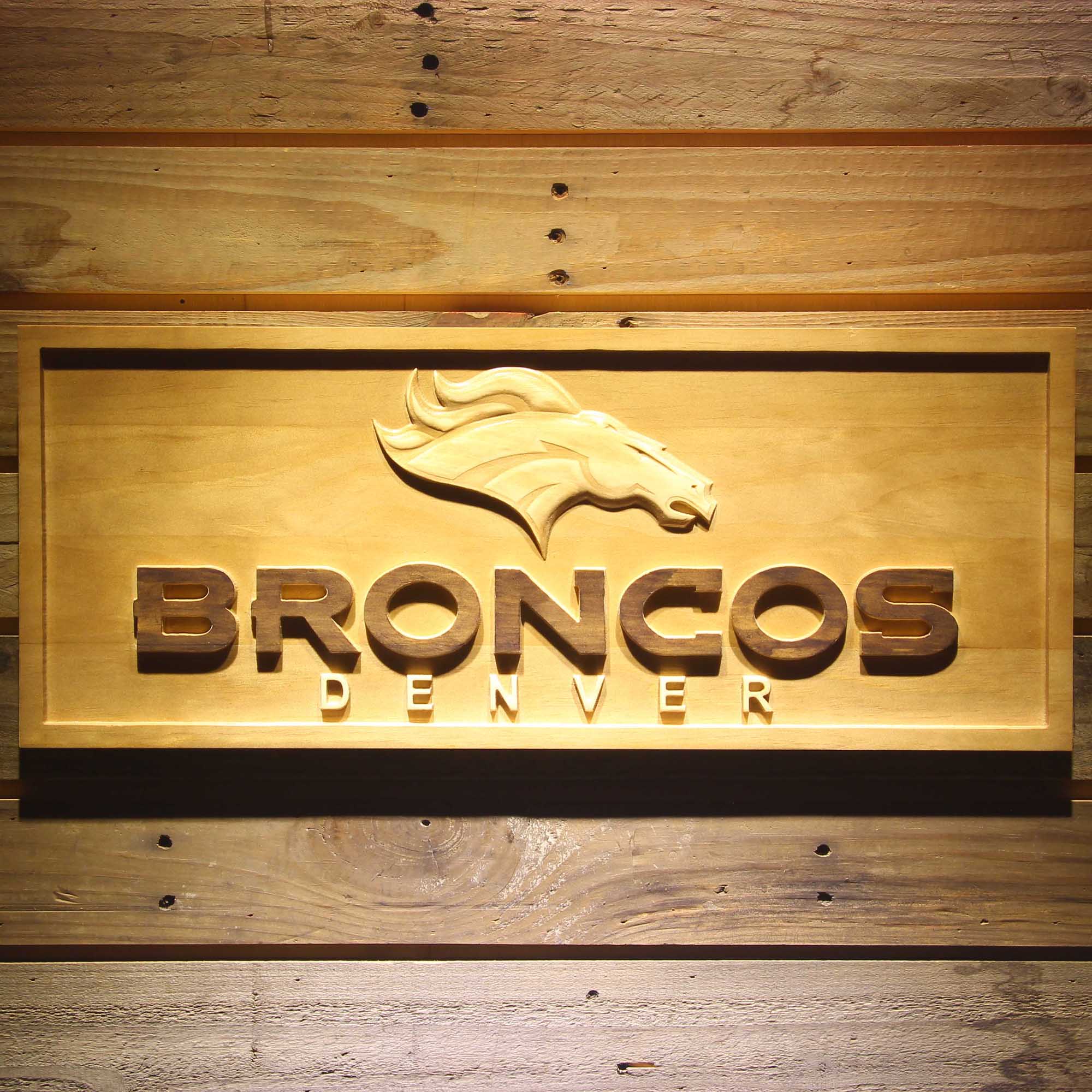 Denver Broncos Football Man Cave Sport 3D Wooden Engrave Sign