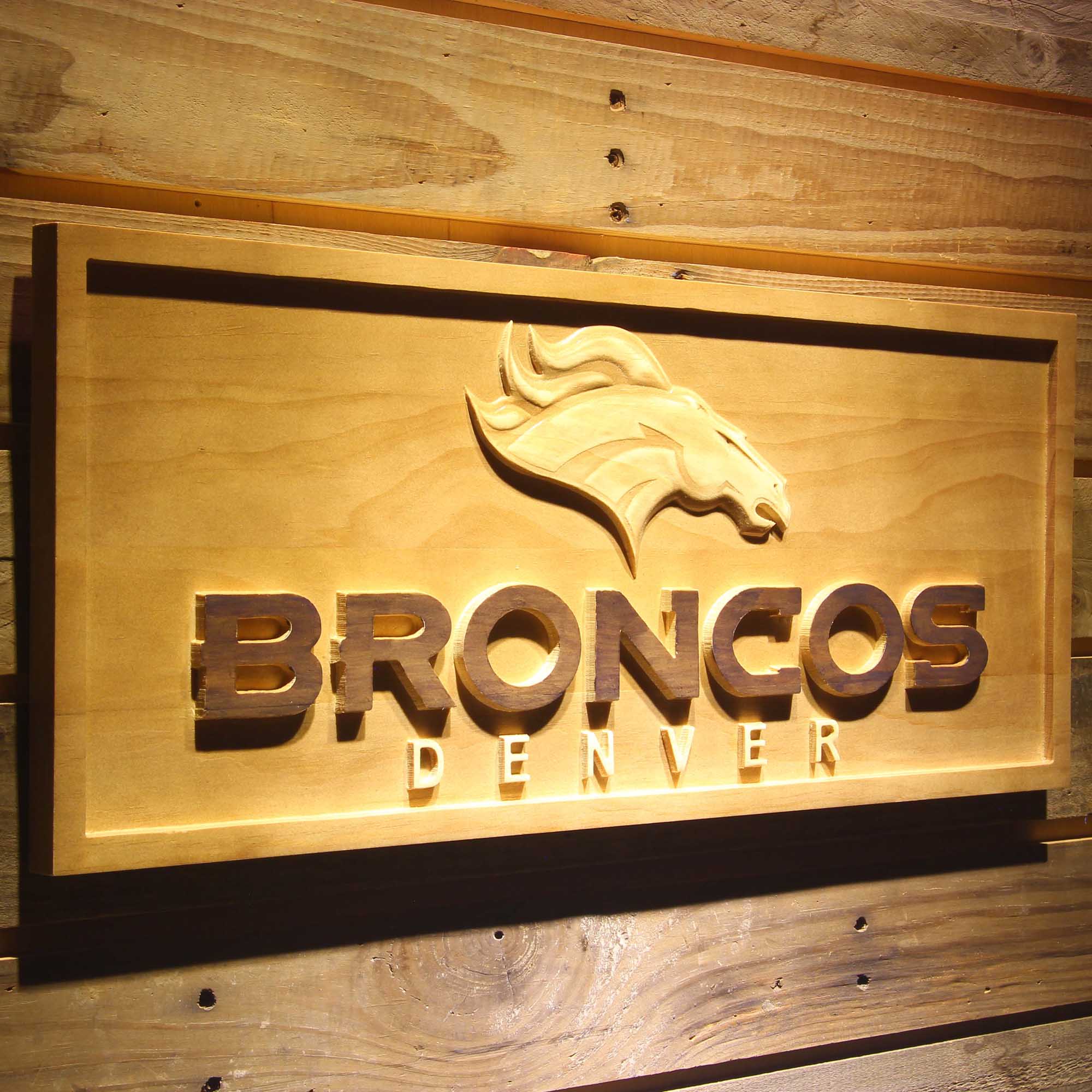 Denver Broncos Football Man Cave Sport 3D Wooden Engrave Sign