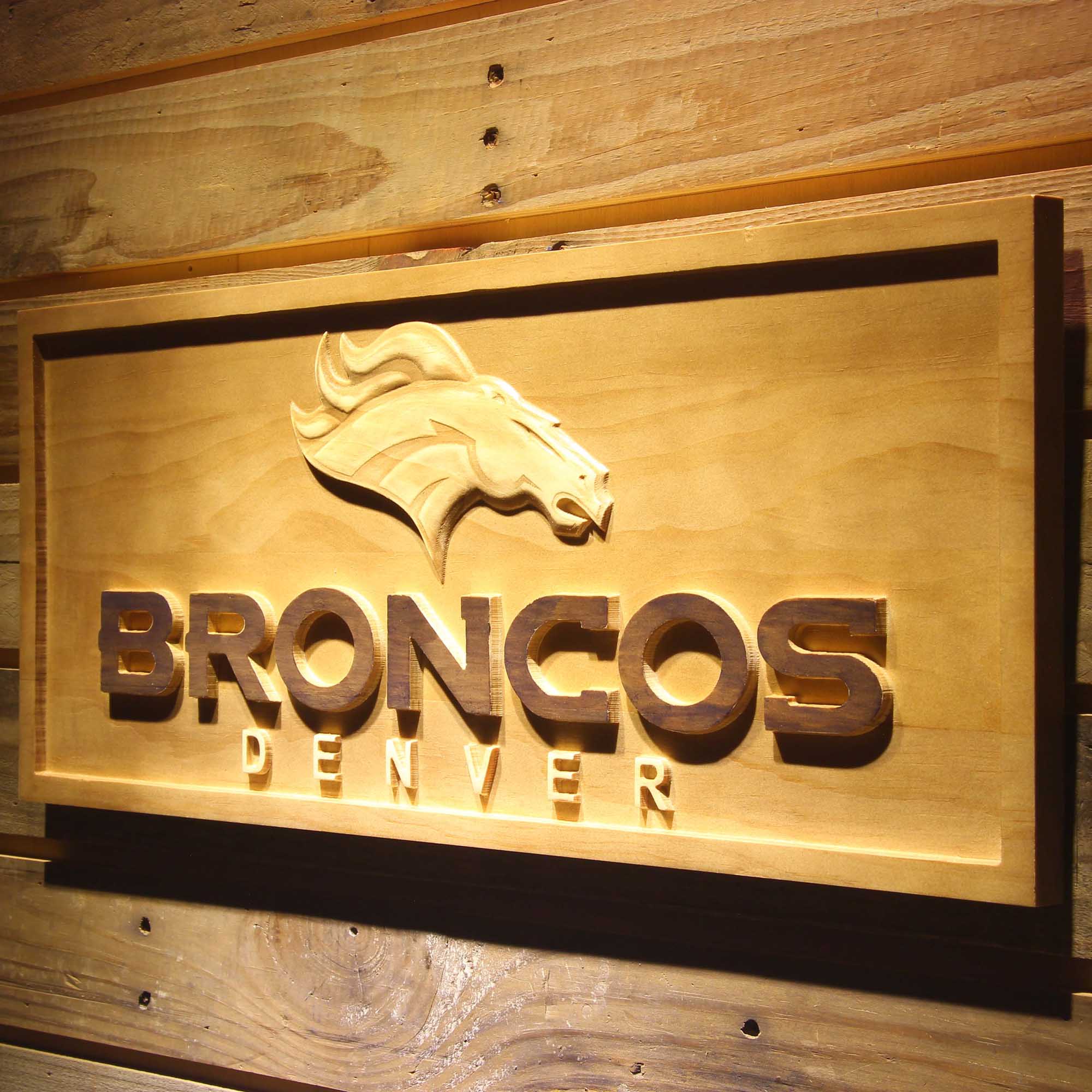 Denver Broncos Football Man Cave Sport 3D Wooden Engrave Sign