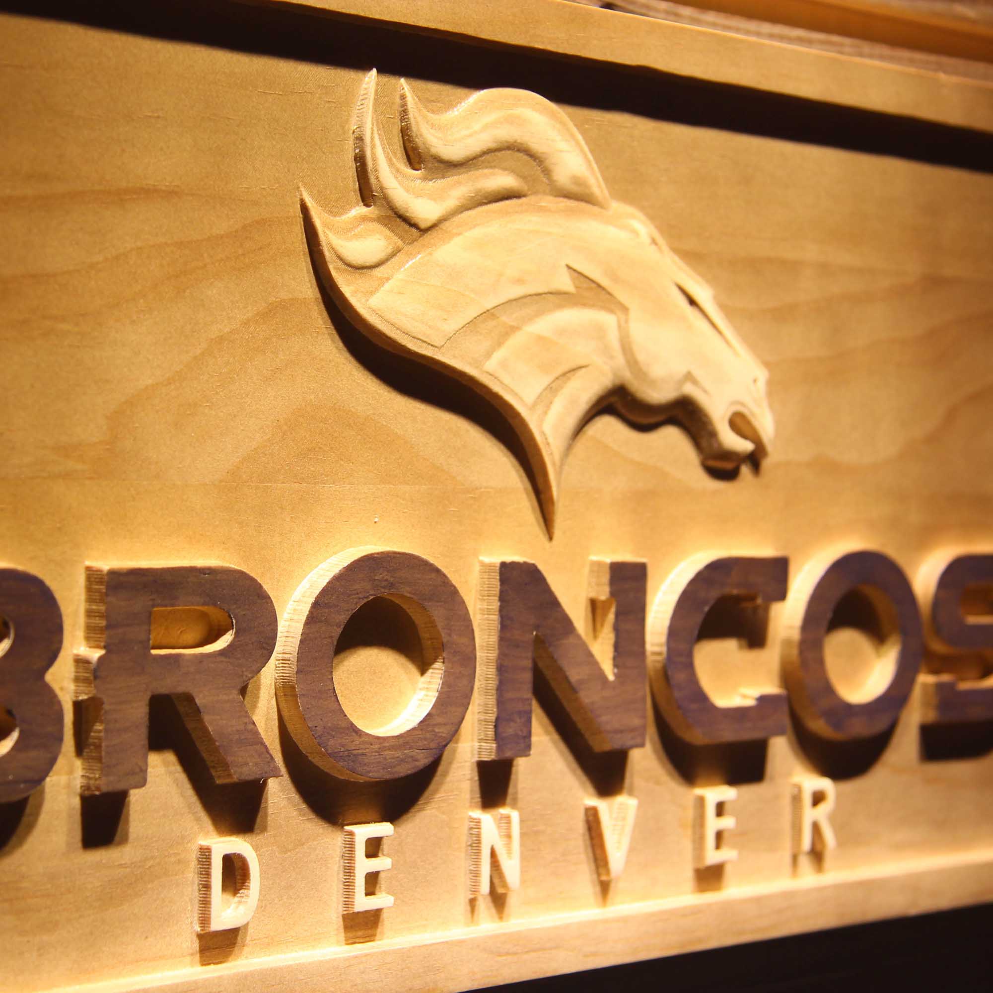 Denver Broncos Football Man Cave Sport 3D Wooden Engrave Sign
