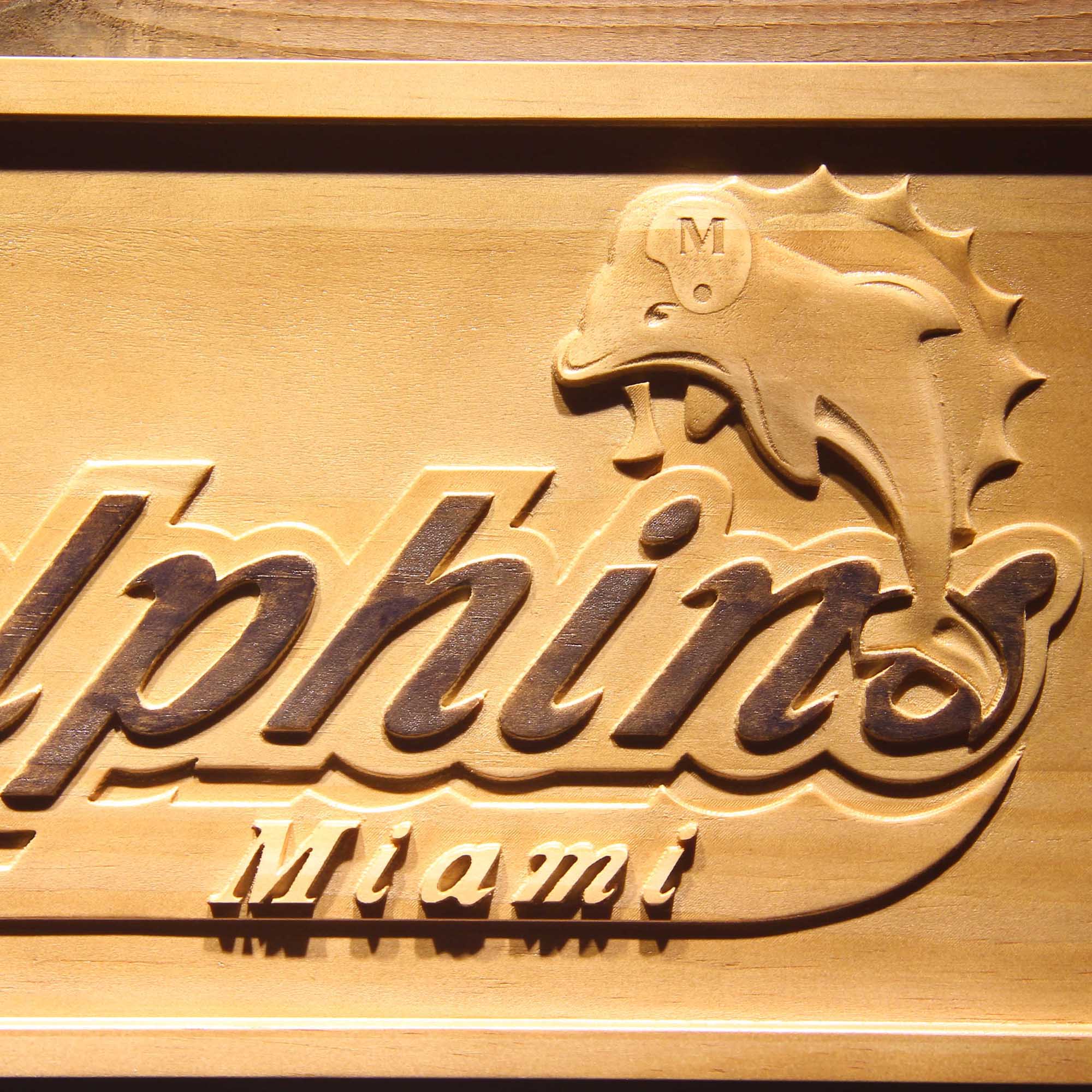 Miami Dolphins Football Man Cave Sport 3D Wooden Engrave Sign