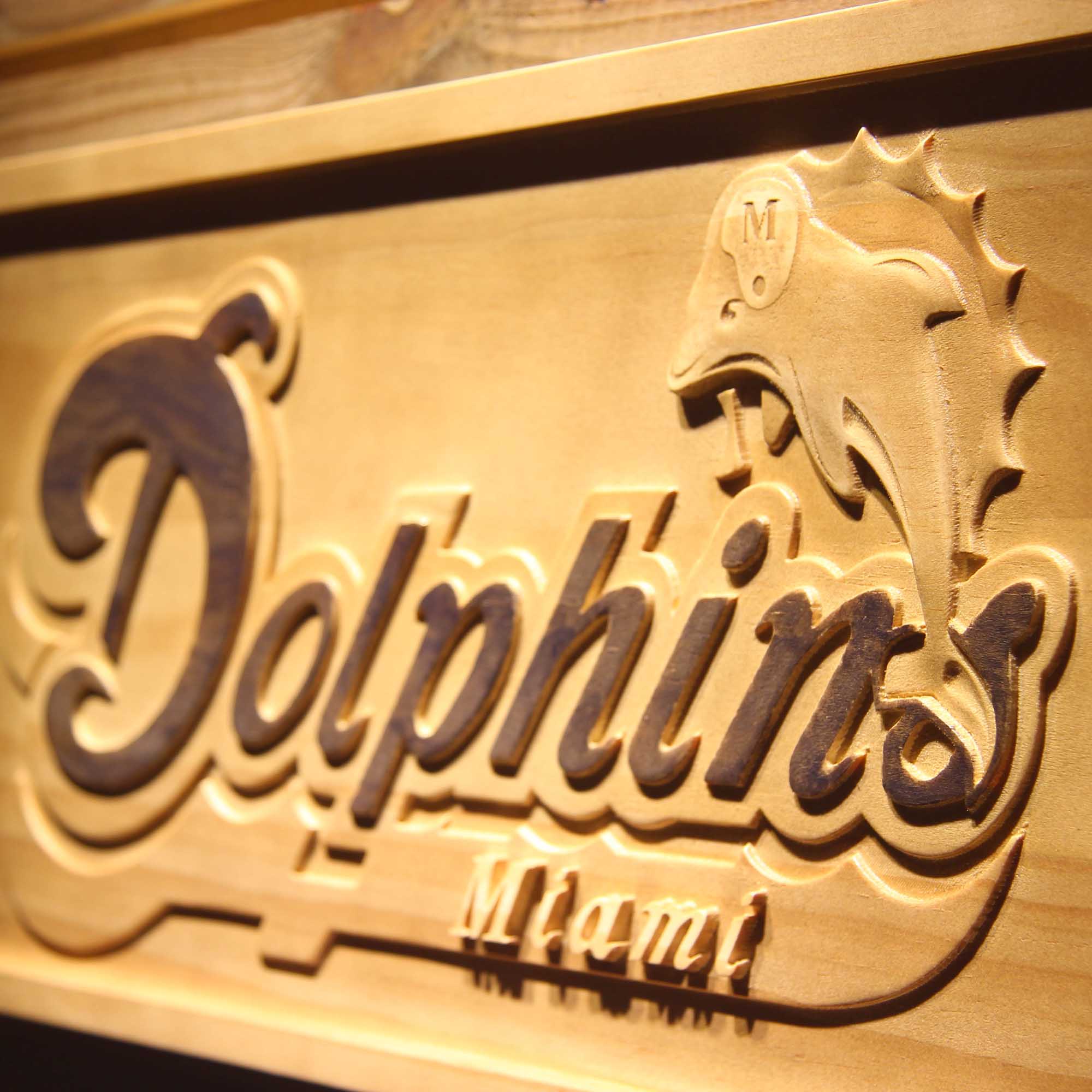 Miami Dolphins Football Man Cave Sport 3D Wooden Engrave Sign