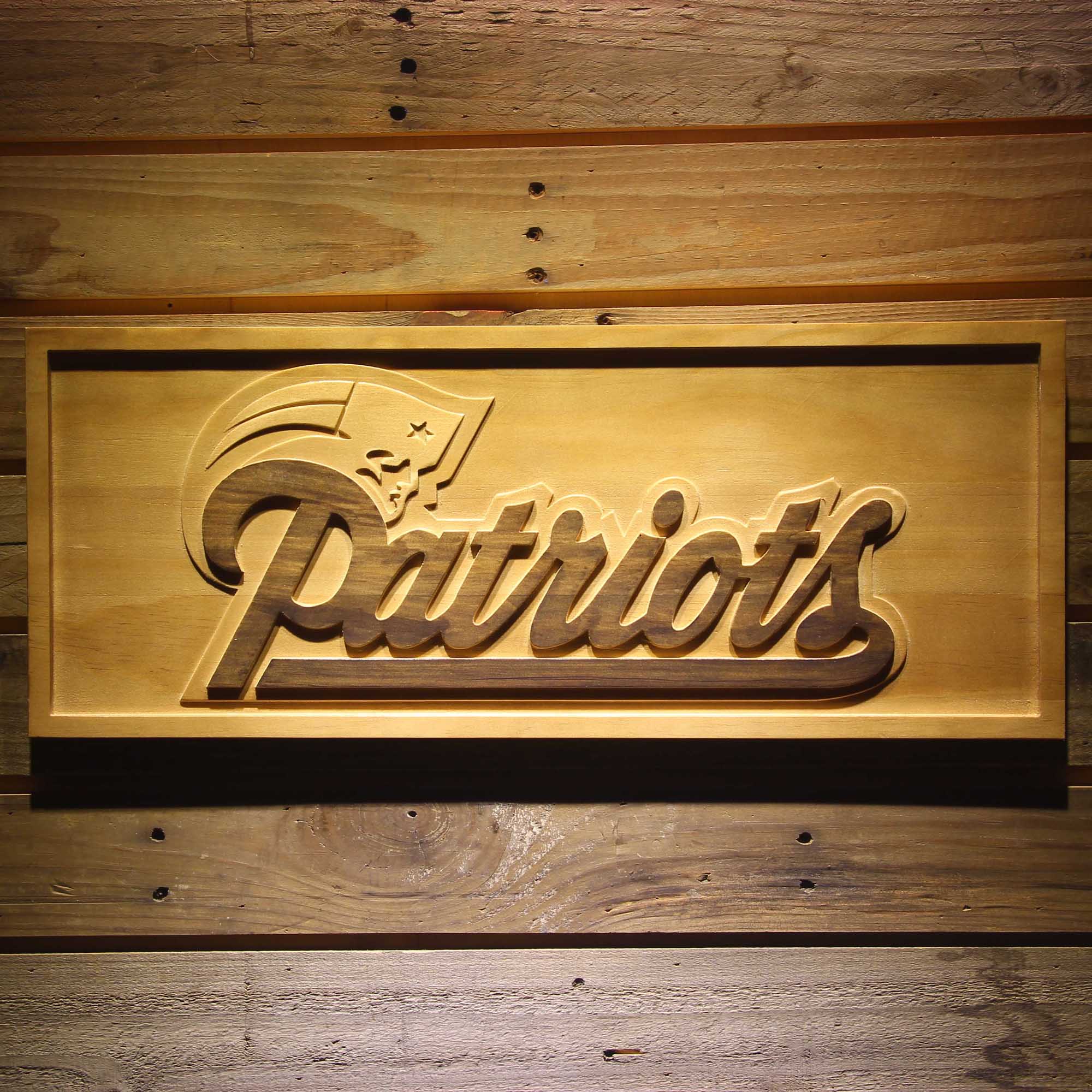 New England Patriots Football Man Cave Sport 3D Wooden Engrave Sign