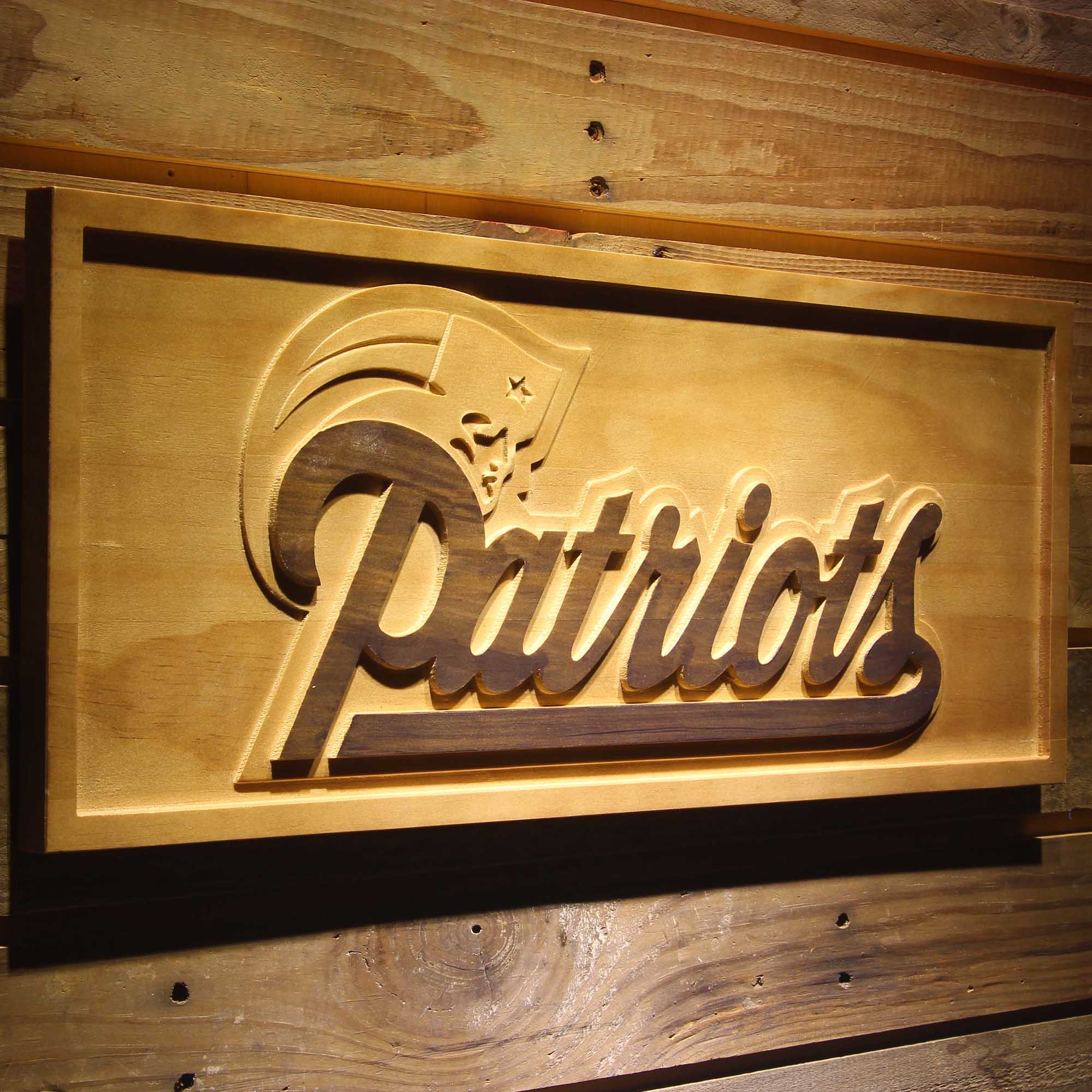 New England Patriots Football Man Cave Sport 3D Wooden Engrave Sign