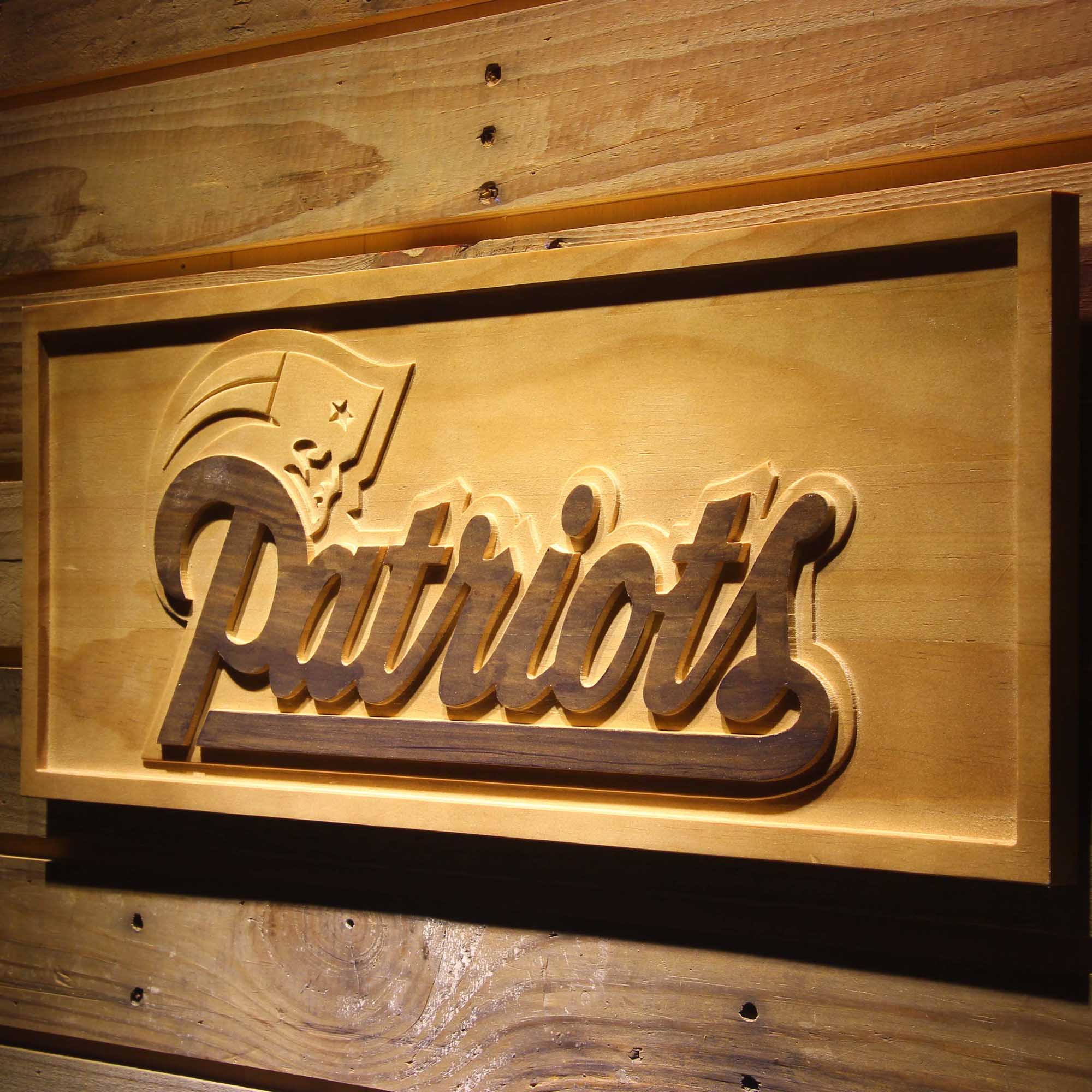 New England Patriots Football Man Cave Sport 3D Wooden Engrave Sign