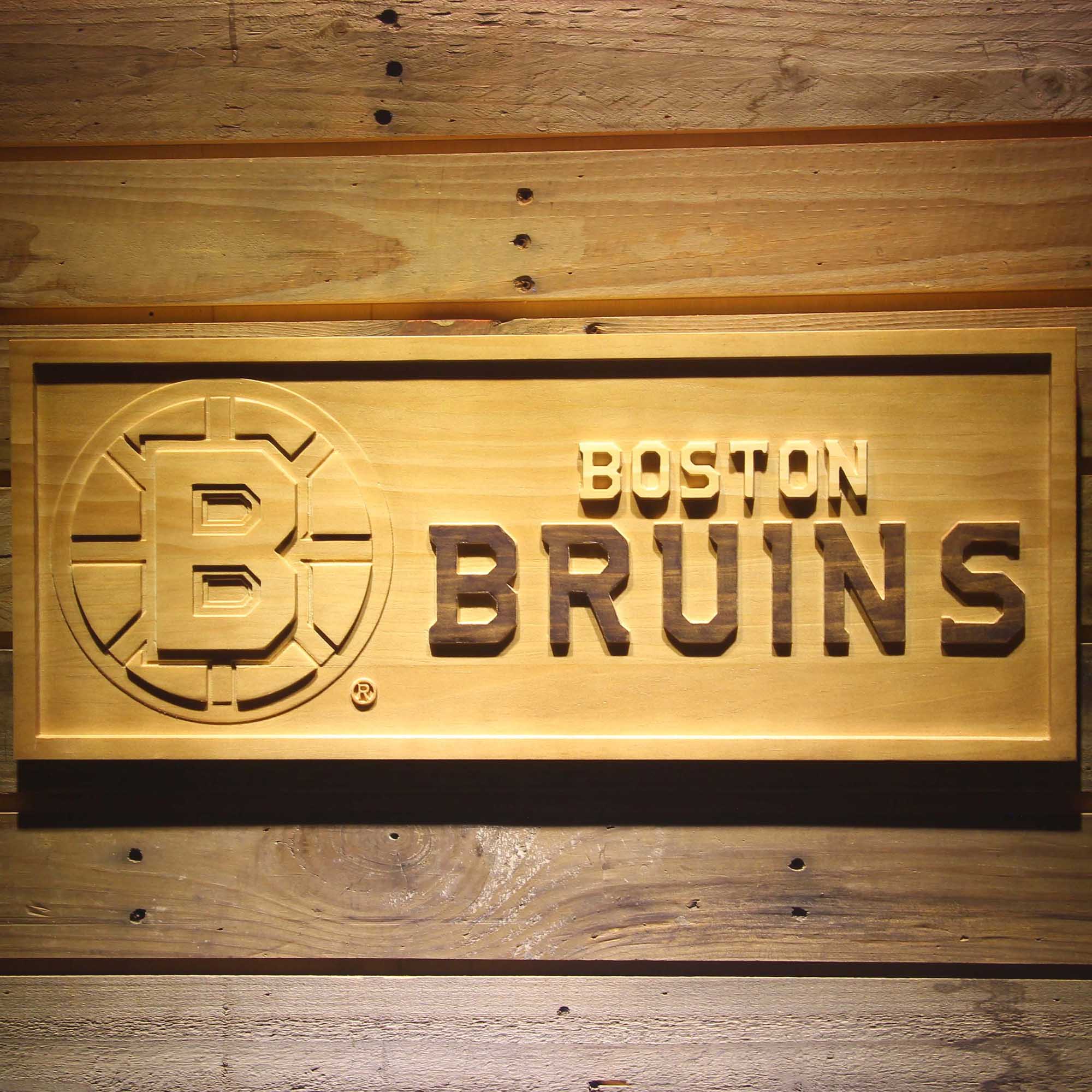 Boston Bruins Hockey Man Cave Sport 3D Wooden Engrave Sign