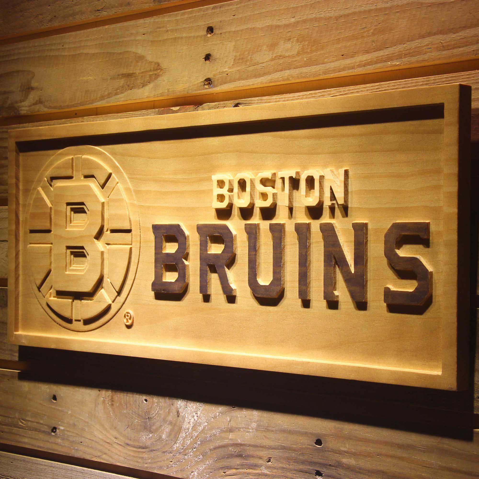 Boston Bruins Hockey Man Cave Sport 3D Wooden Engrave Sign