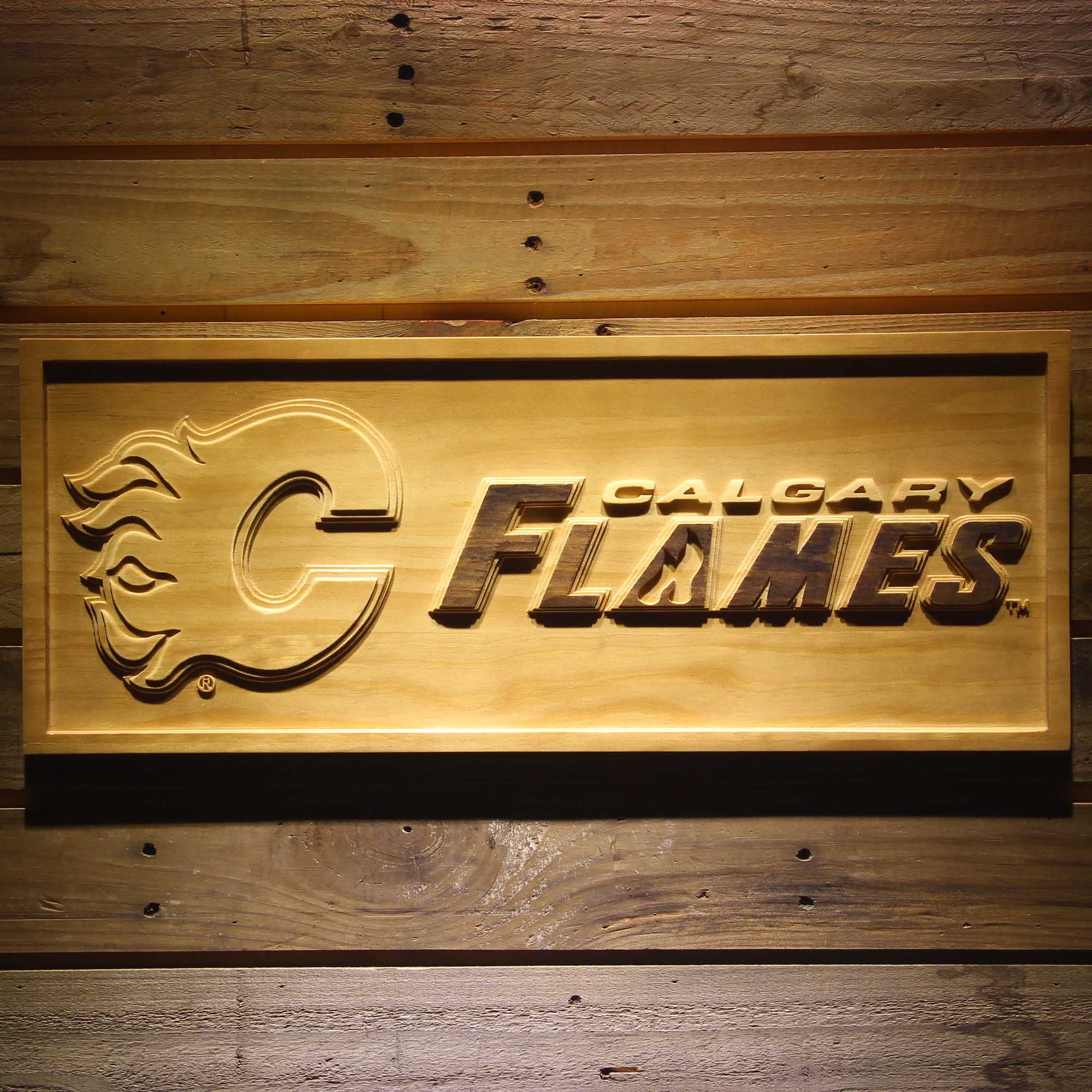 Calgary Flames Hockey Man Cave Sport 3D Wooden Engrave Sign
