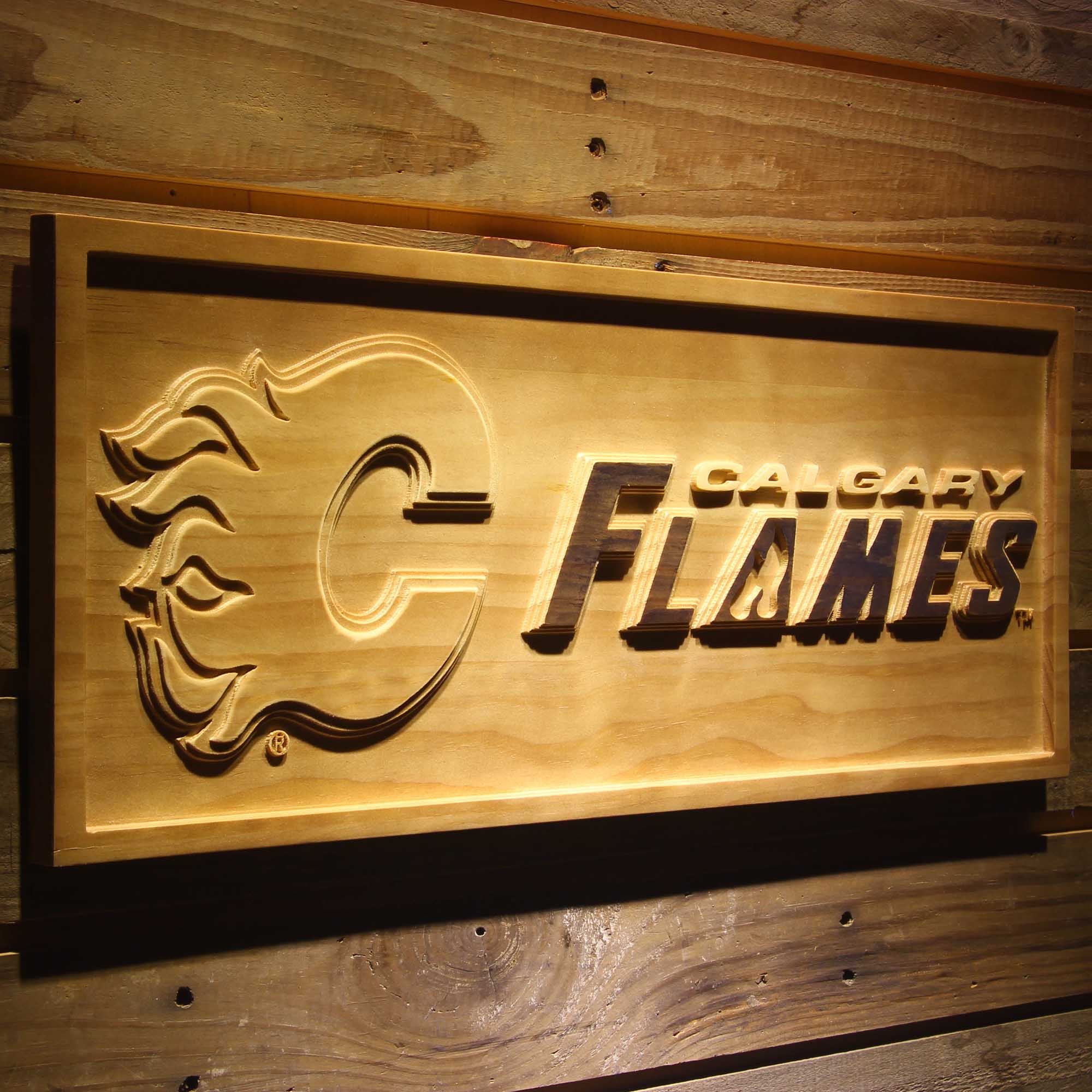 Calgary Flames Hockey Man Cave Sport 3D Wooden Engrave Sign