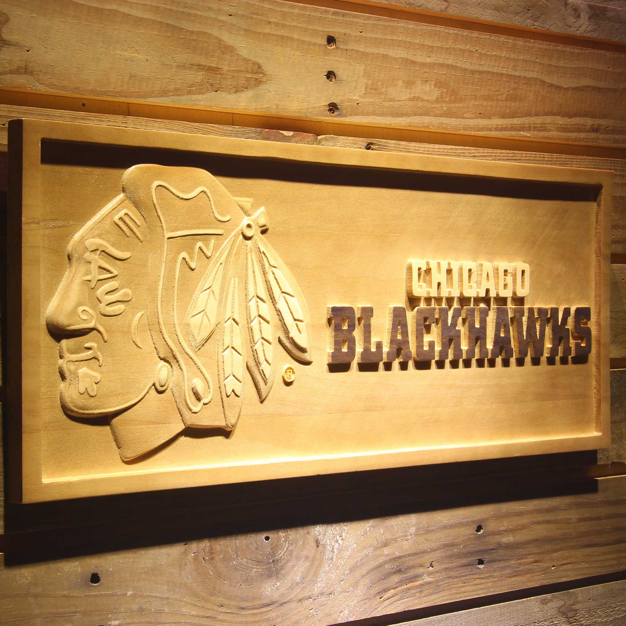 Chicago Blackhawks Hockey Man Cave Sport 3D Wooden Engrave Sign