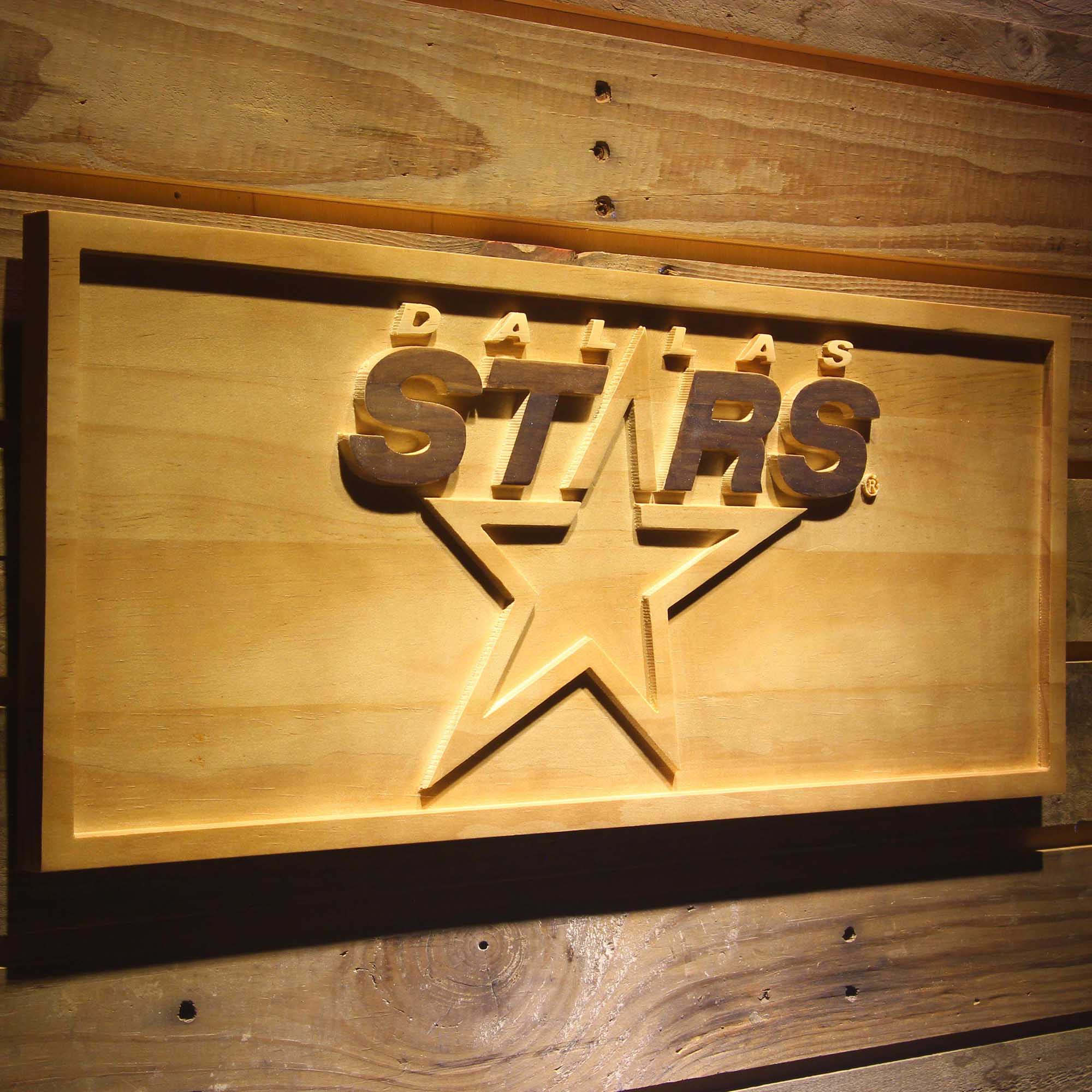 Dallas Stars Hockey Man Cave Sport 3D Wooden Engrave Sign