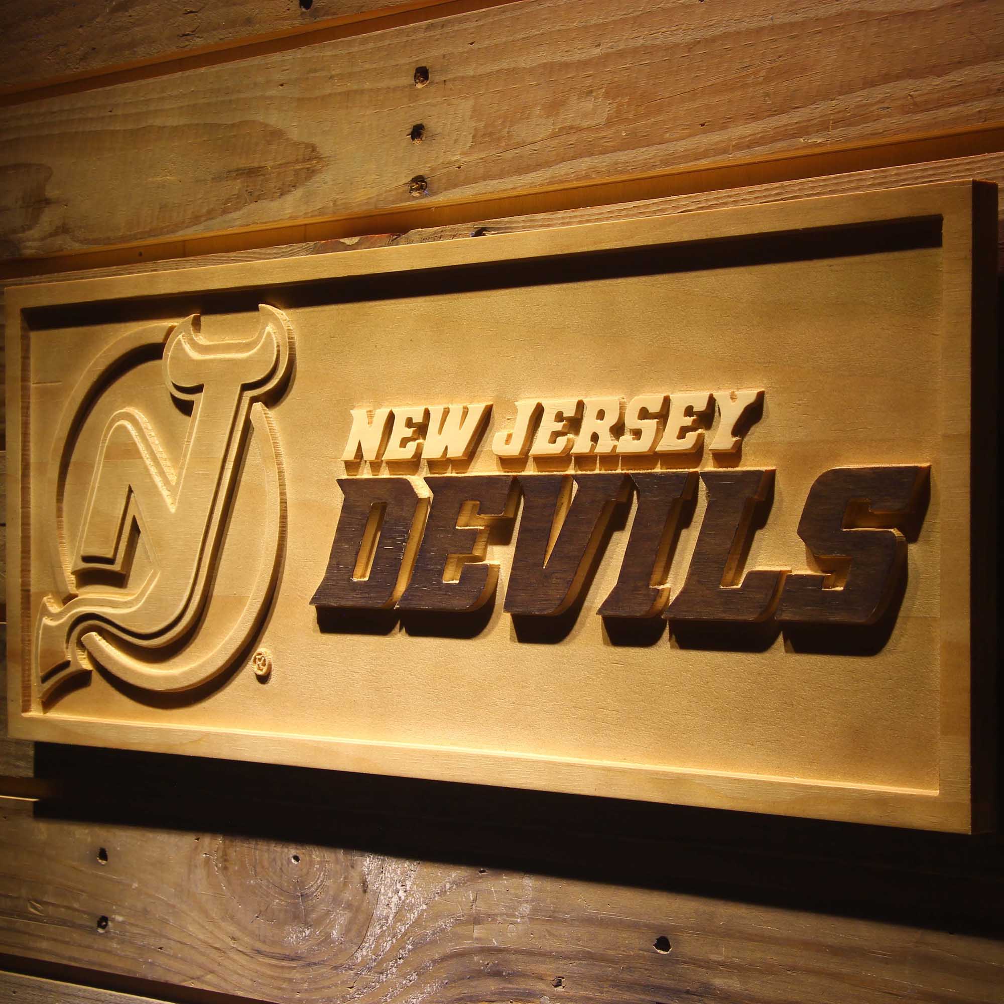 New Jersey Devils Hockey Man Cave Sport 3D Wooden Engrave Sign