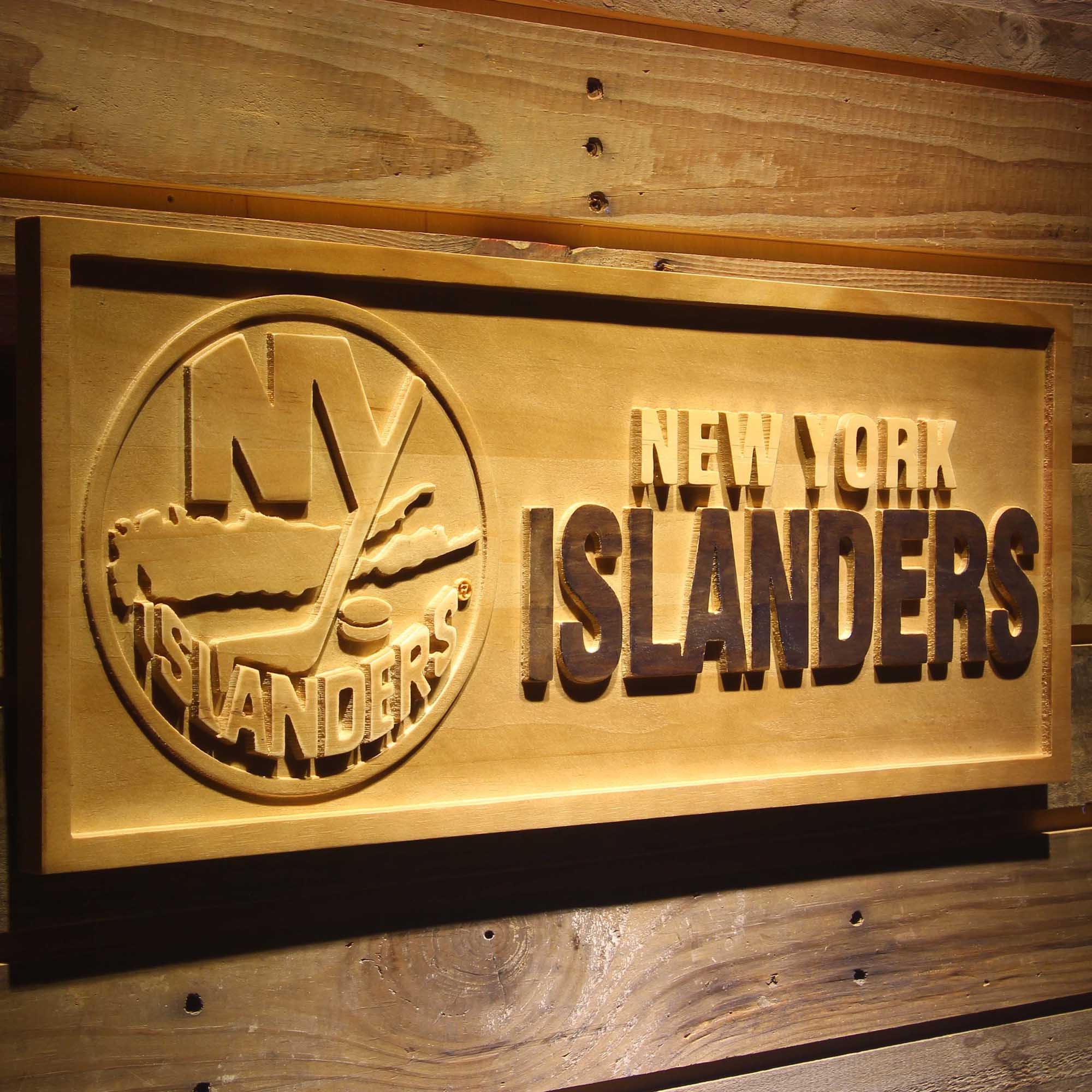 New York Islanders Hockey Man Cave Sport 3D Wooden Engrave Sign