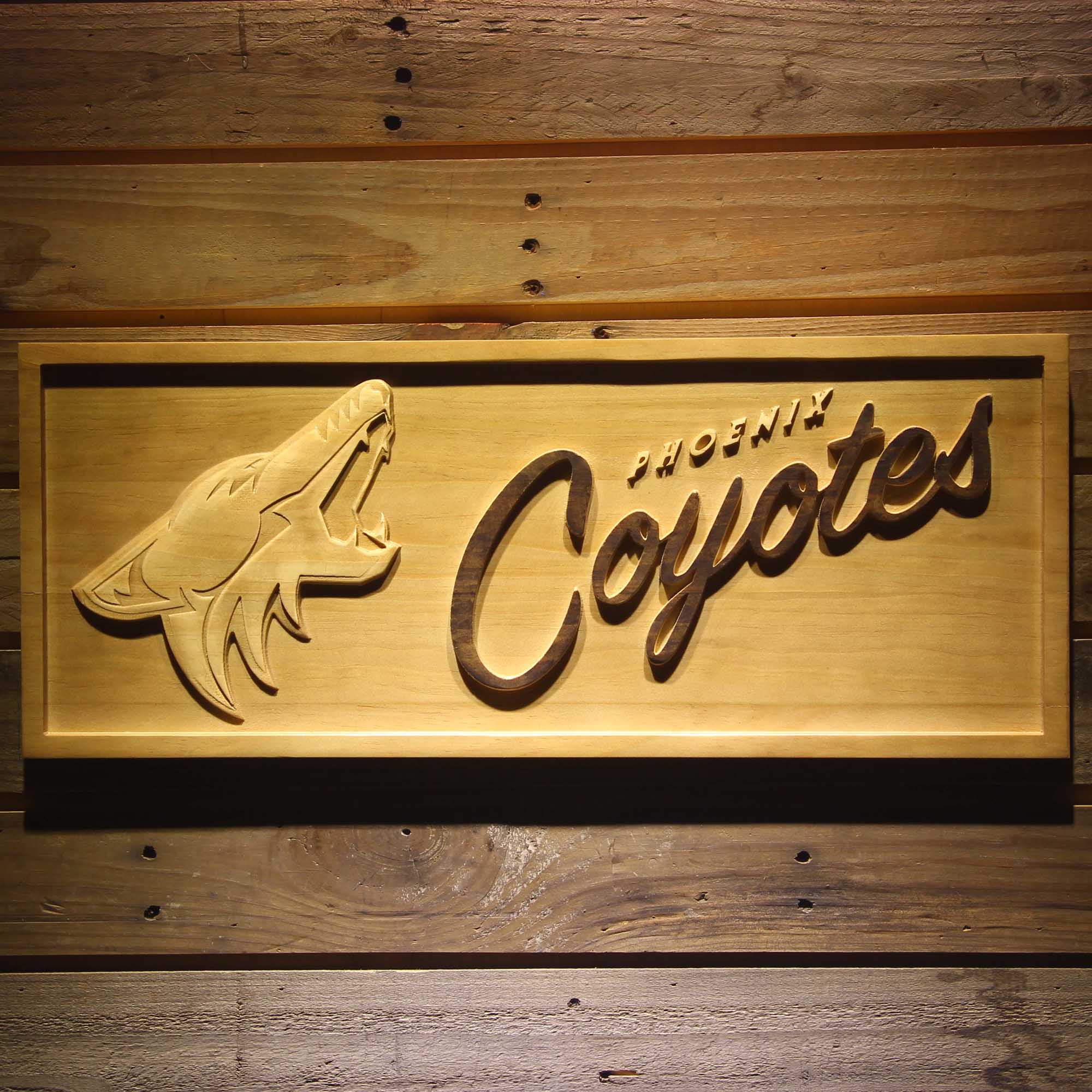 Phoenix Coyotes Hockey Man Cave Sport 3D Wooden Engrave Sign