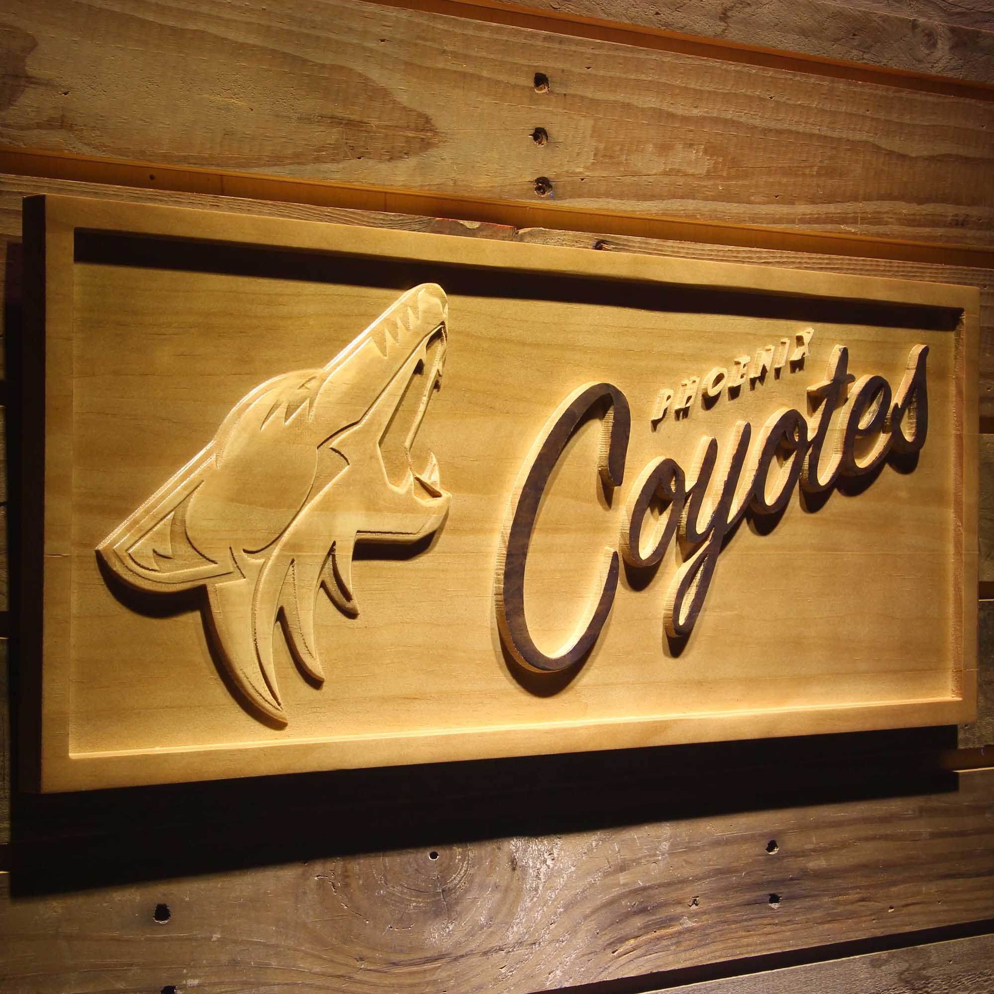 Phoenix Coyotes Hockey Man Cave Sport 3D Wooden Engrave Sign