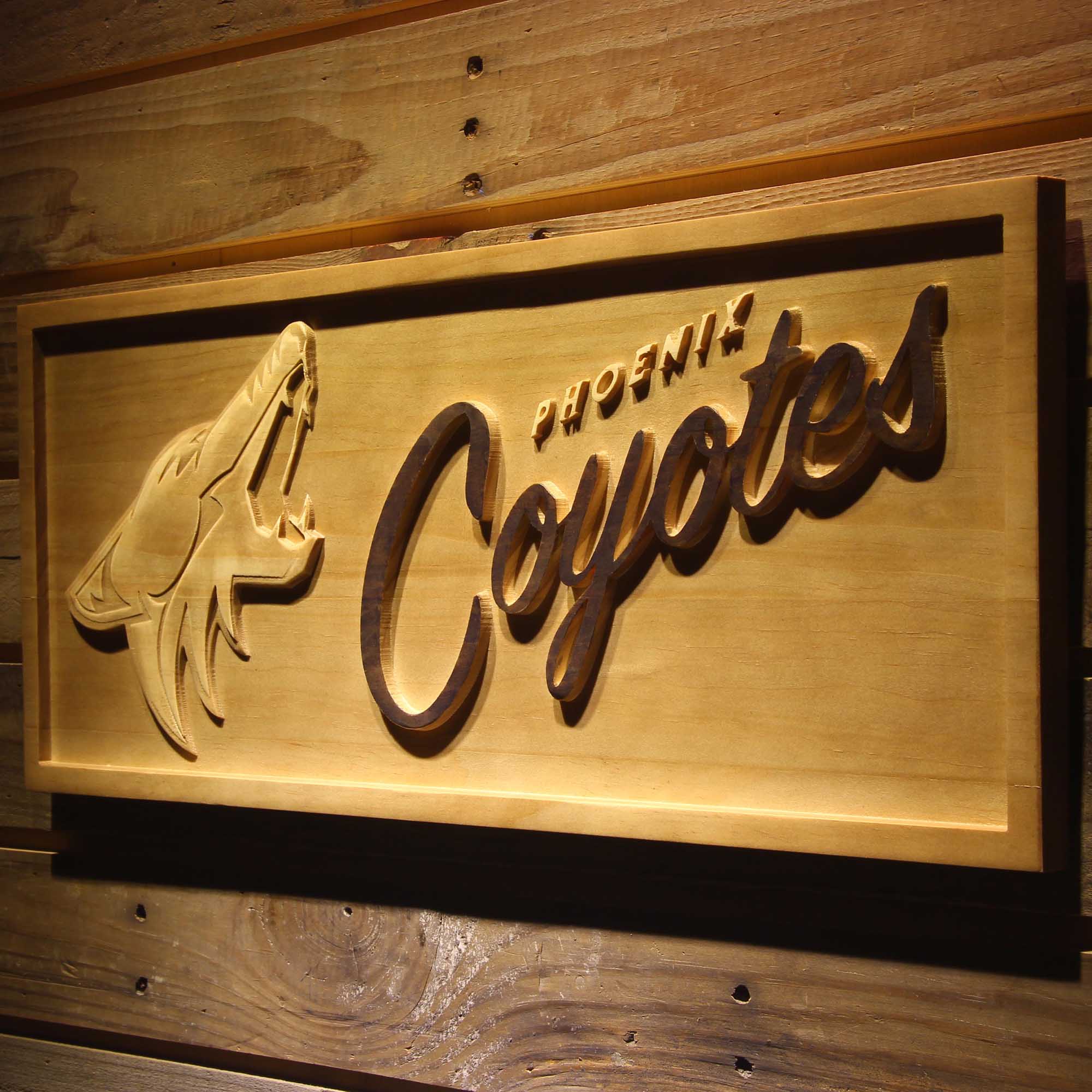 Phoenix Coyotes Hockey Man Cave Sport 3D Wooden Engrave Sign