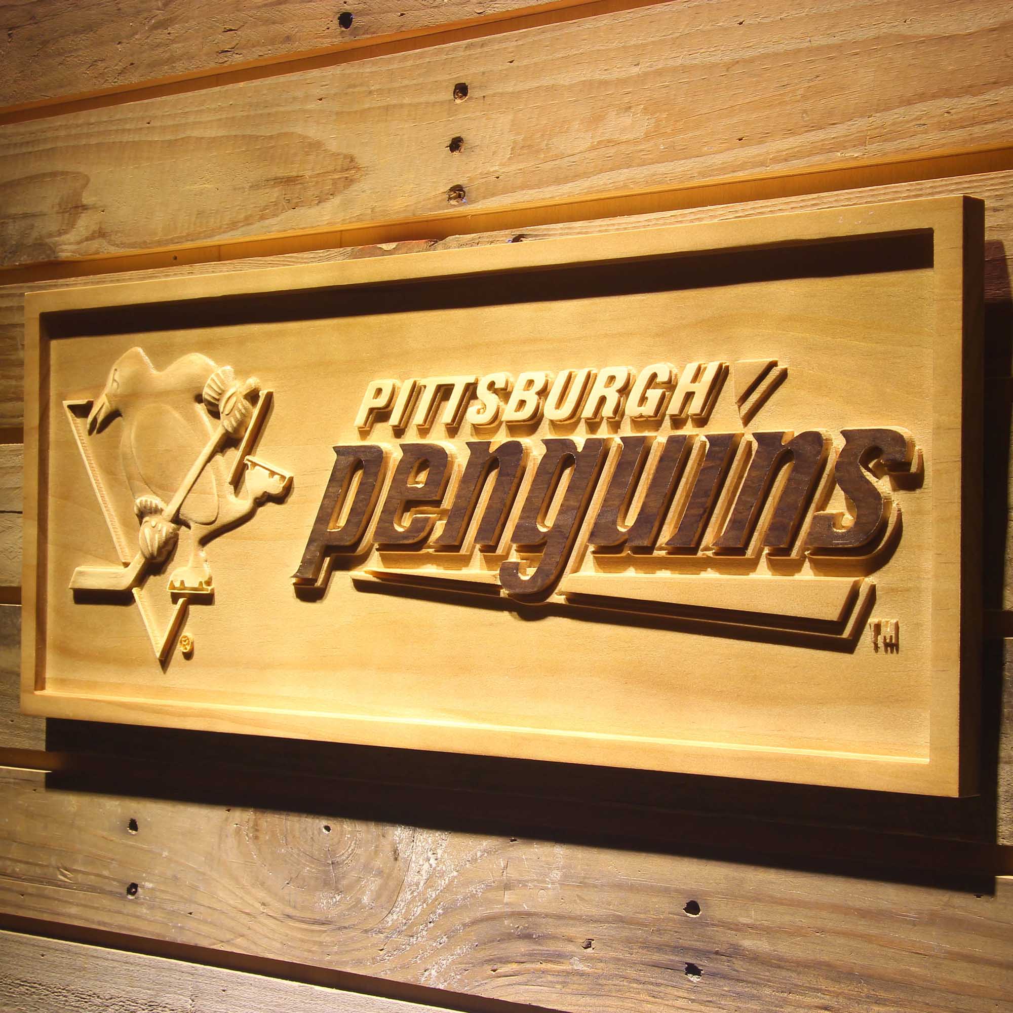 Pittsburgh Penguins Hockey Man Cave Sport 3D Wooden Engrave Sign