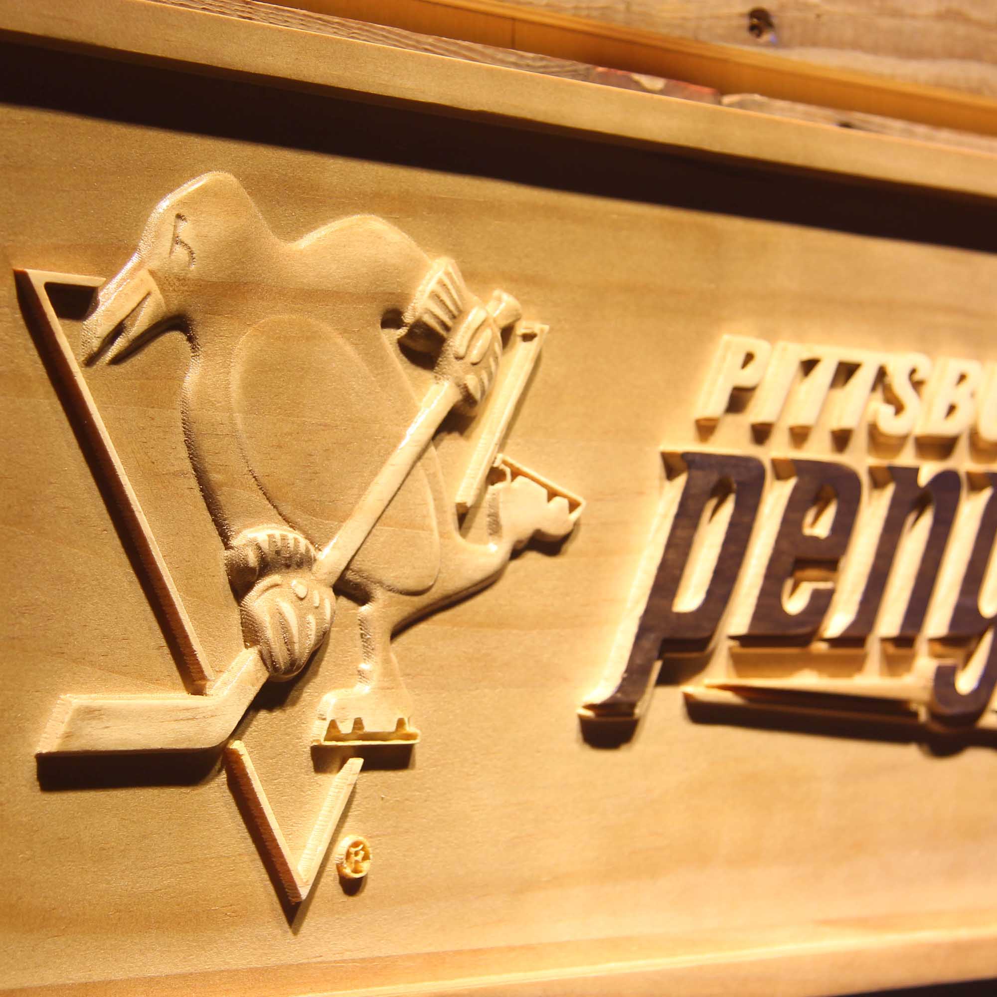 Pittsburgh Penguins Hockey Man Cave Sport 3D Wooden Engrave Sign