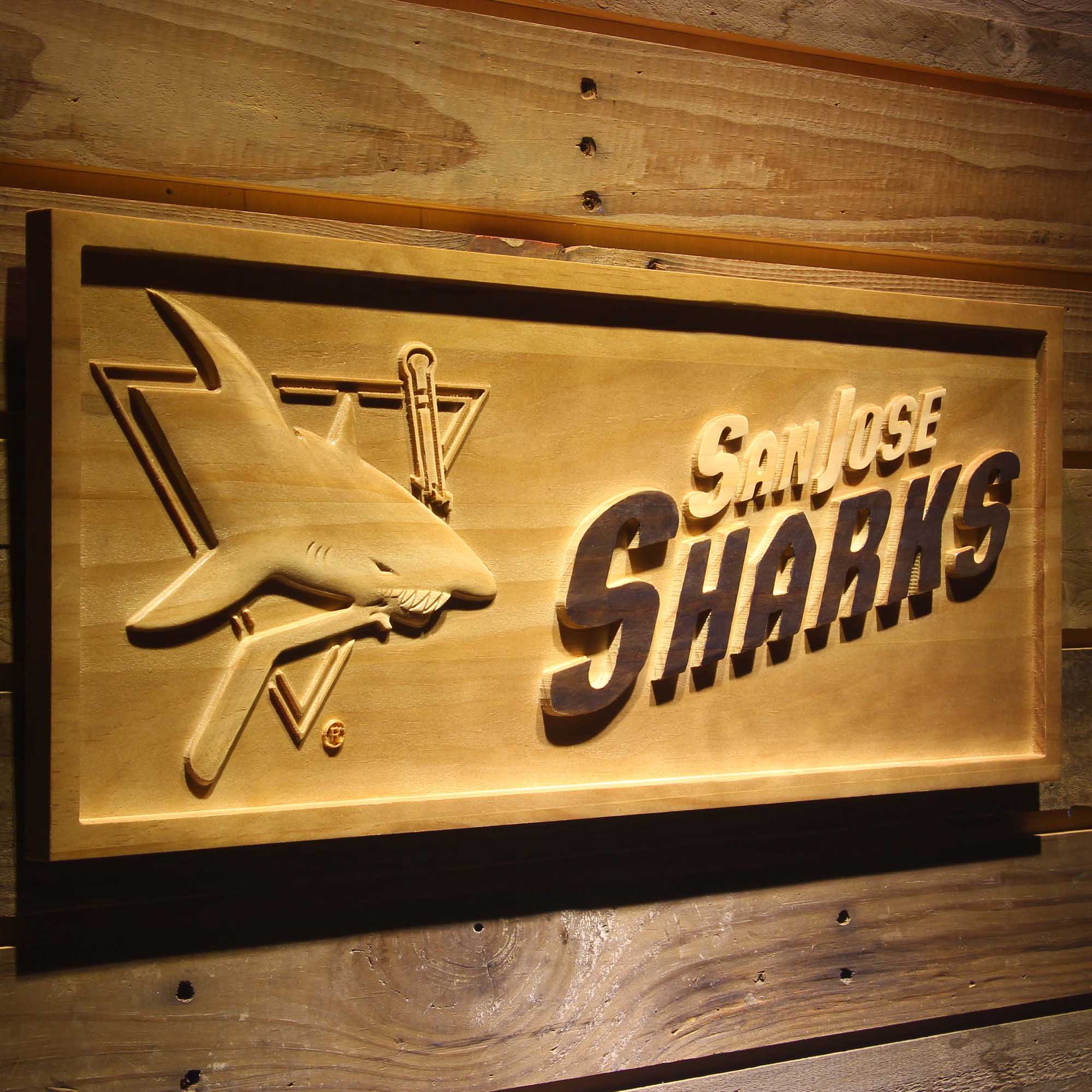 San Jose Sharks Hockey Man Cave Sport 3D Wooden Engrave Sign