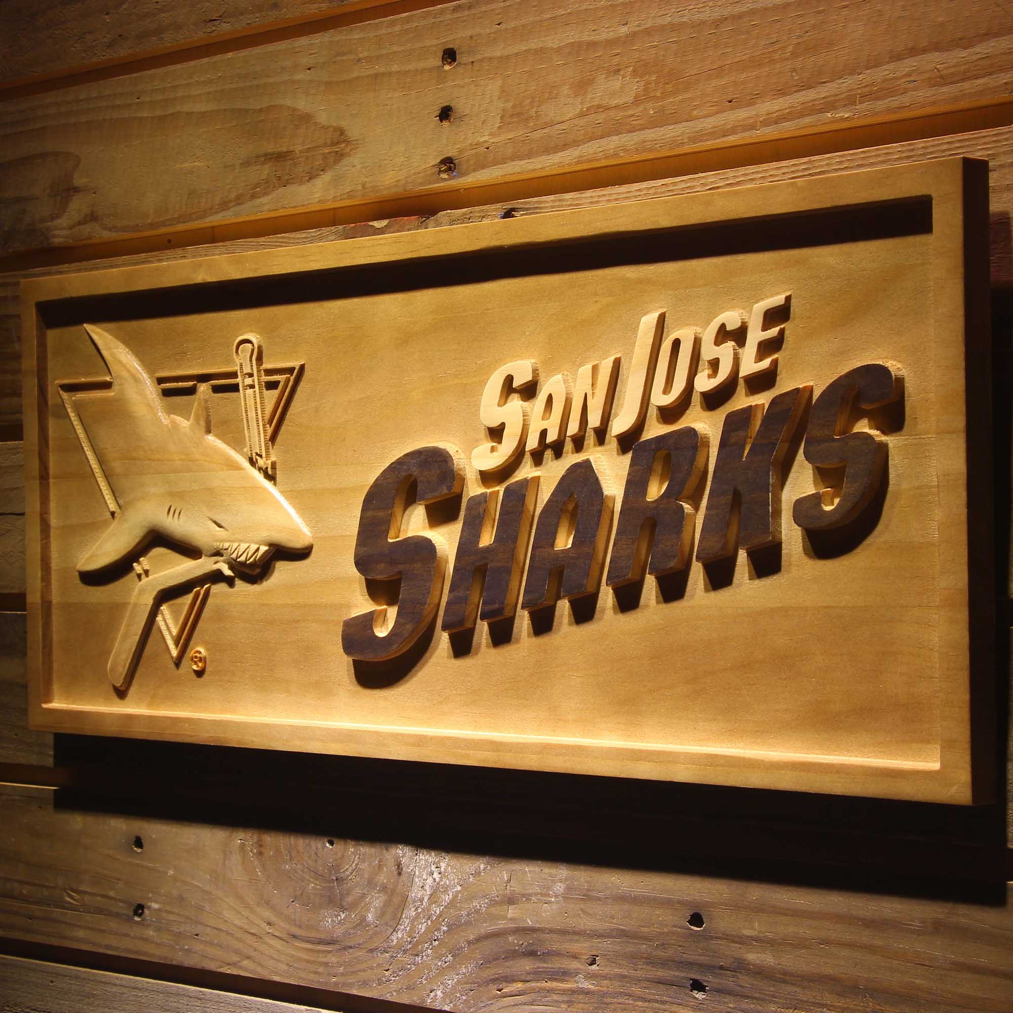 San Jose Sharks Hockey Man Cave Sport 3D Wooden Engrave Sign