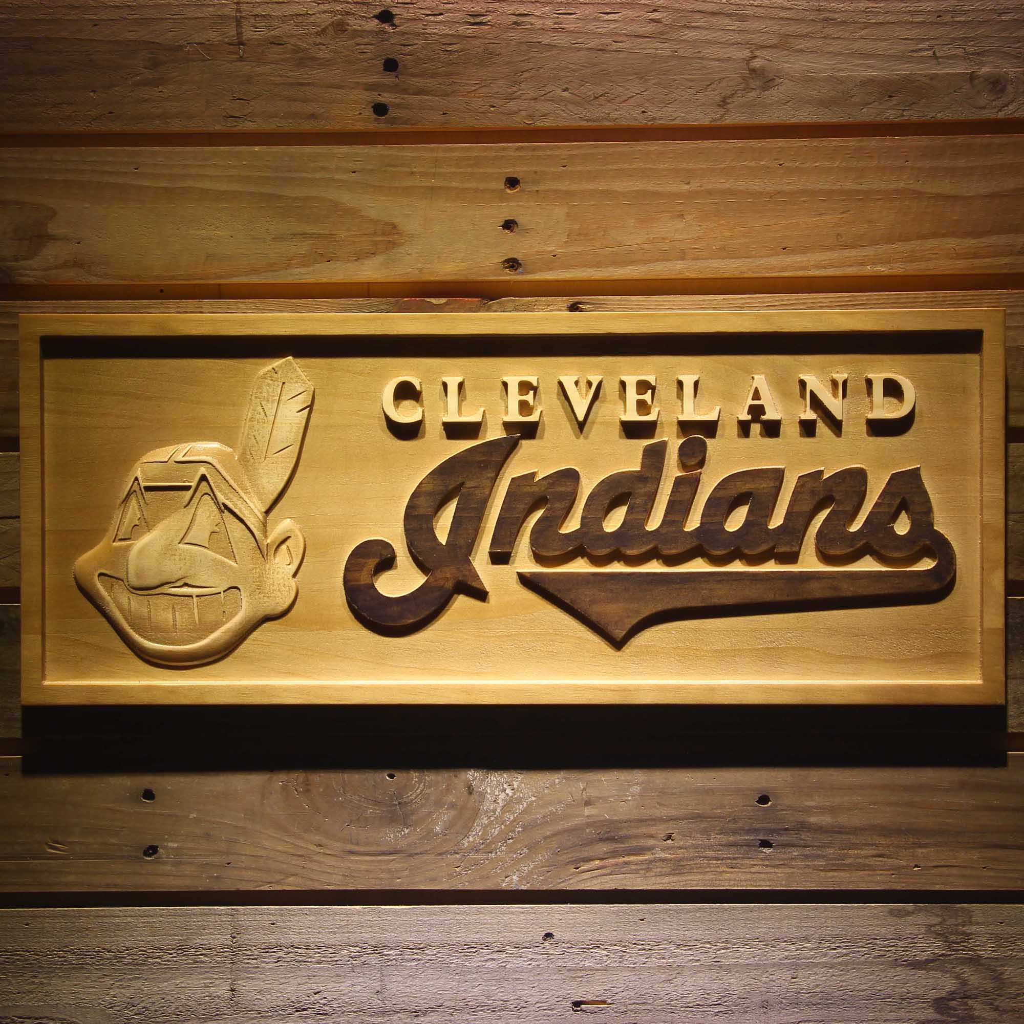 Cleveland Indians 3D Wooden Engrave Sign