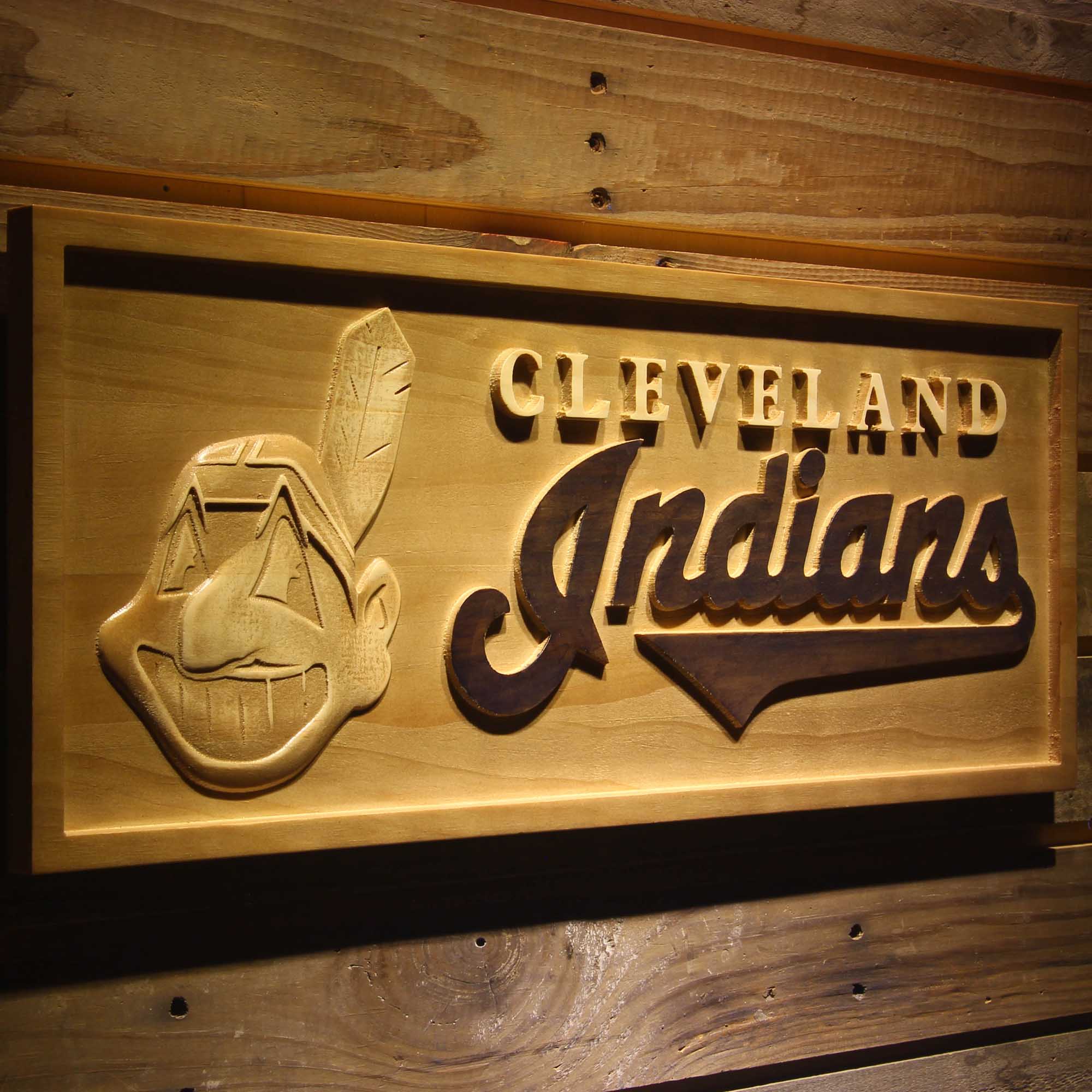 Cleveland Indians 3D Wooden Engrave Sign