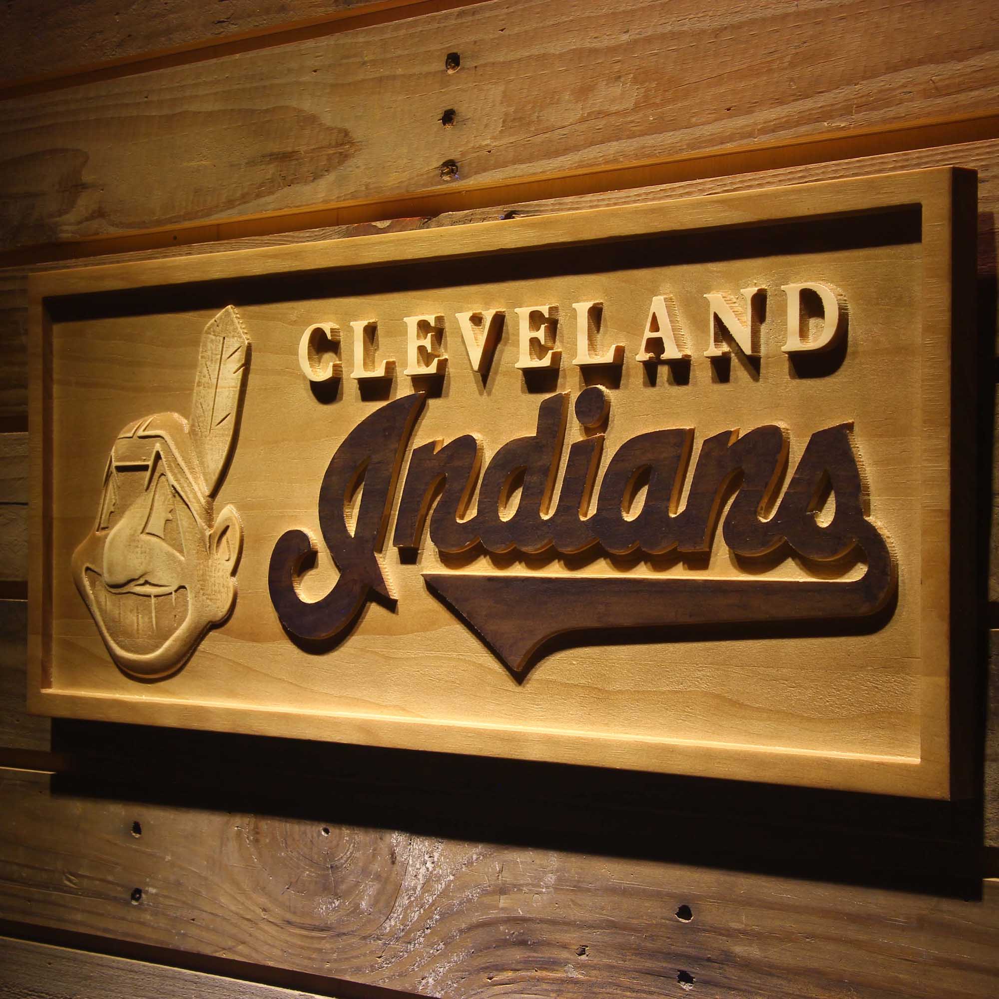 Cleveland Indians 3D Wooden Engrave Sign