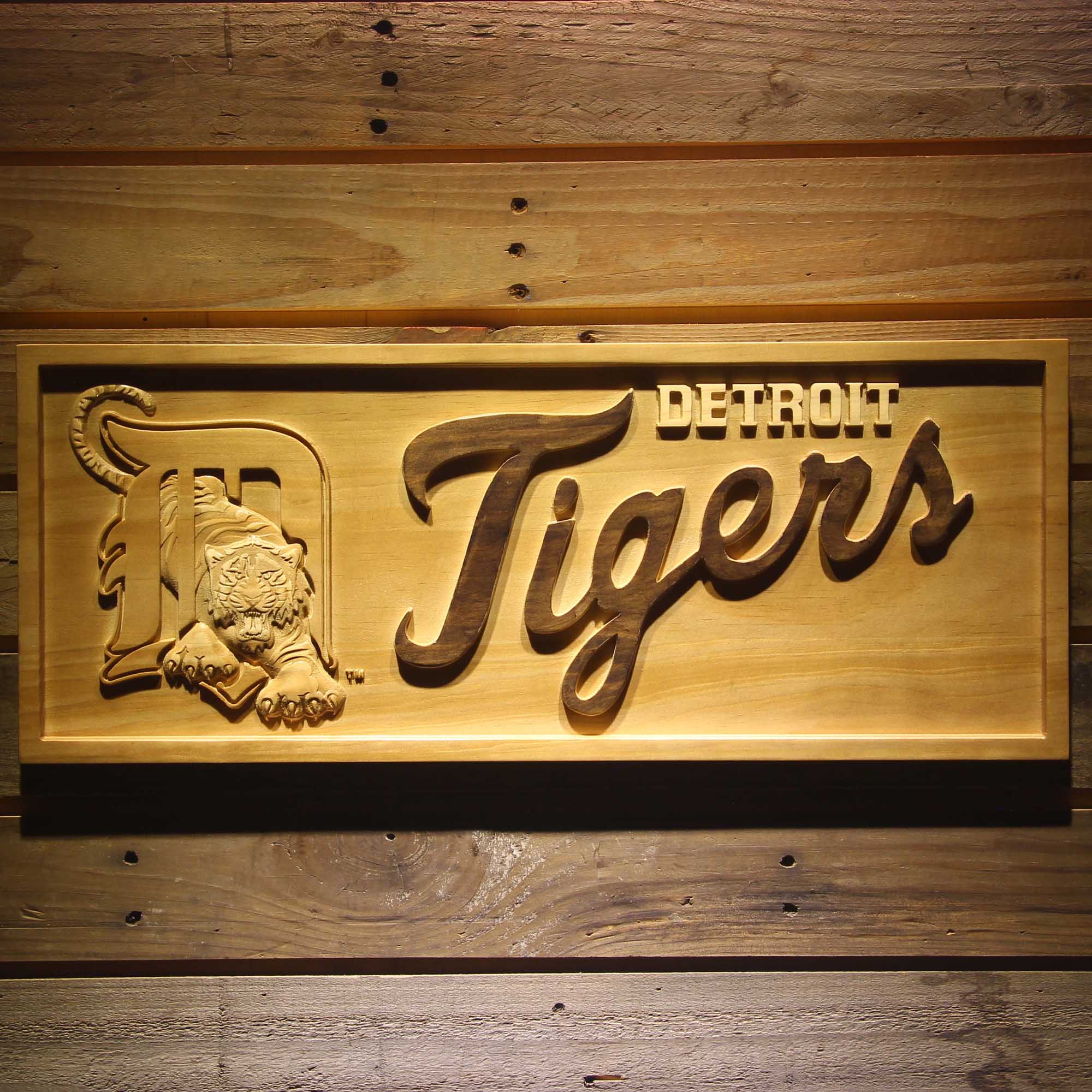 Detroit Tigers 3D Wooden Engrave Sign