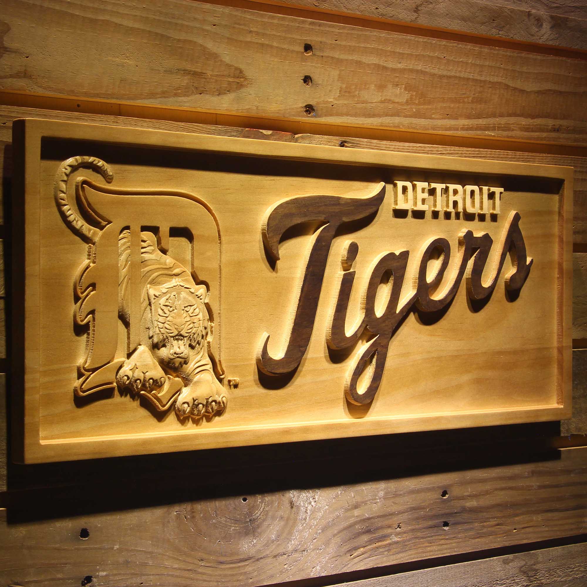 Detroit Tigers 3D Wooden Engrave Sign