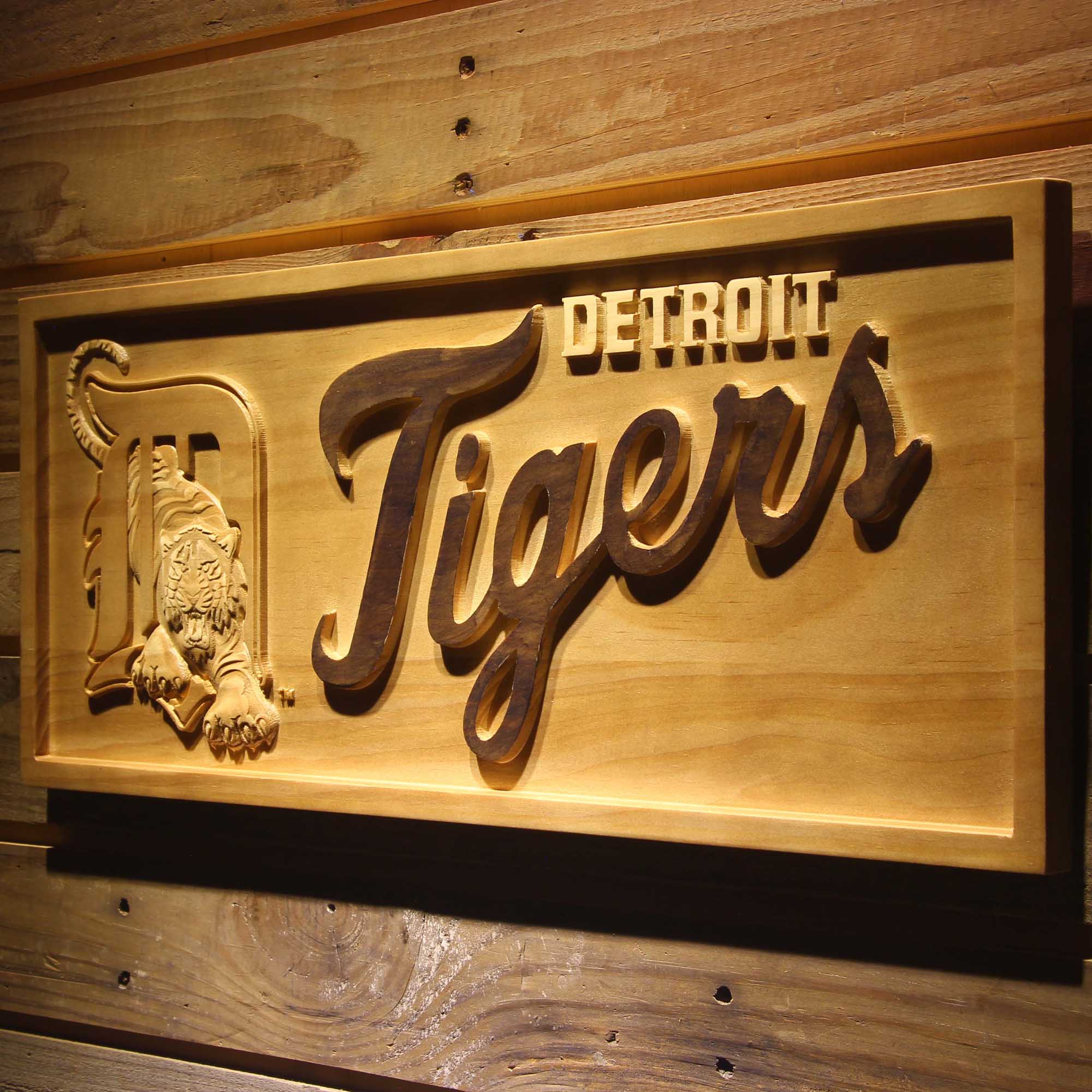 Detroit Tigers 3D Wooden Engrave Sign